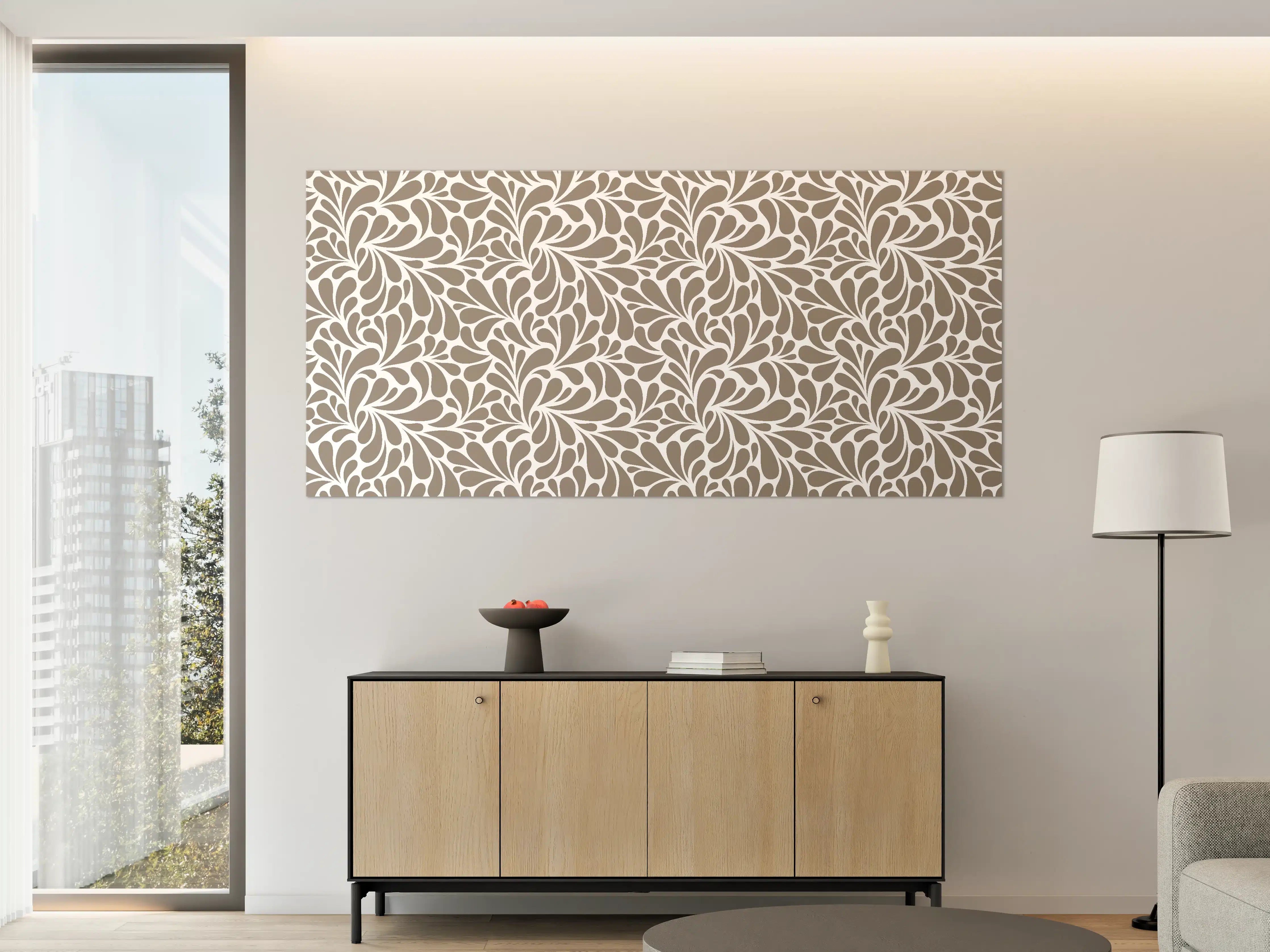 Große Wandbilder - Elegant Blumenmuster in Taupe und Weiß