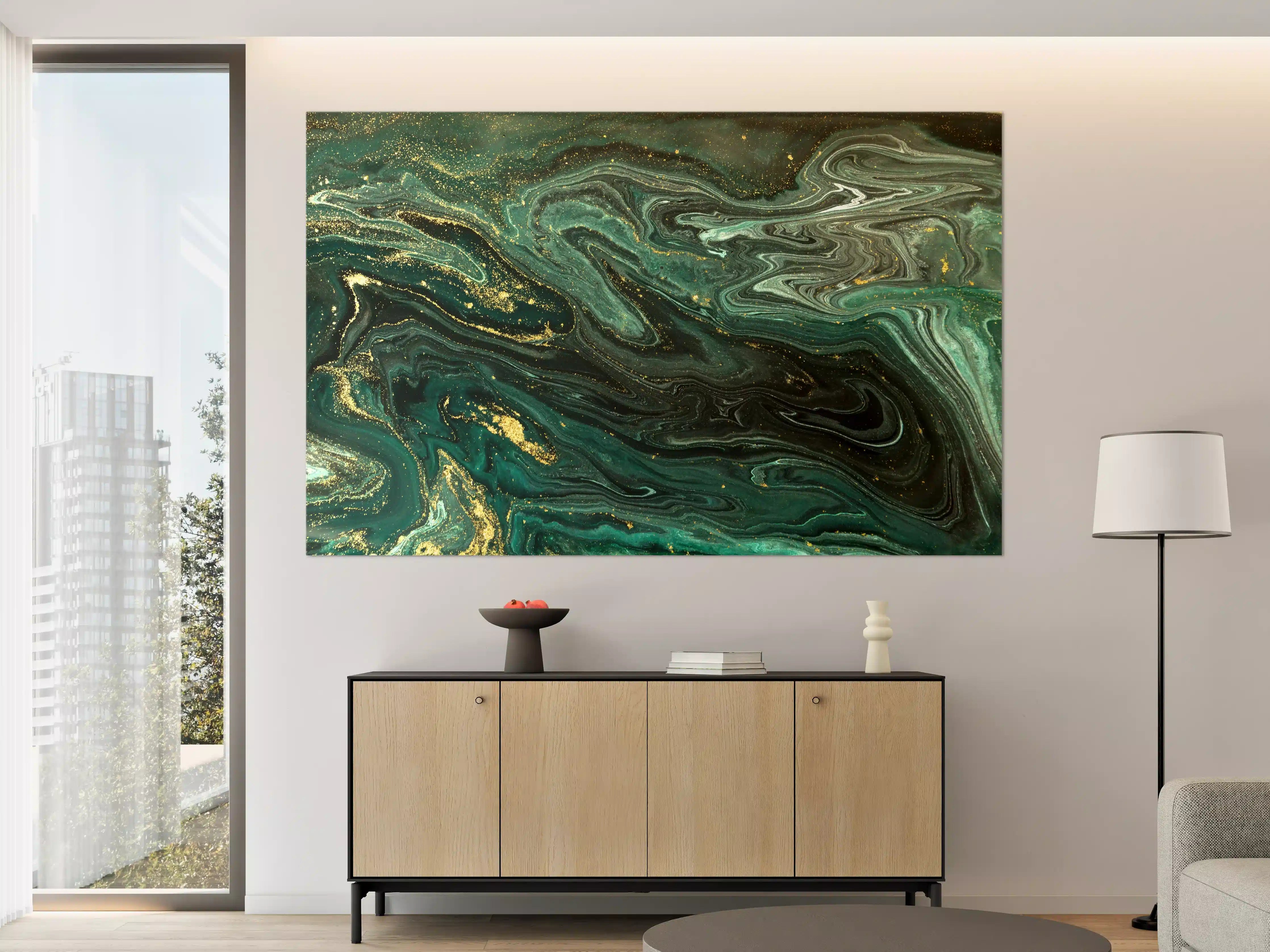 Große Wandbilder - Elegant Grau-Weiß Marmor mit Goldakzenten