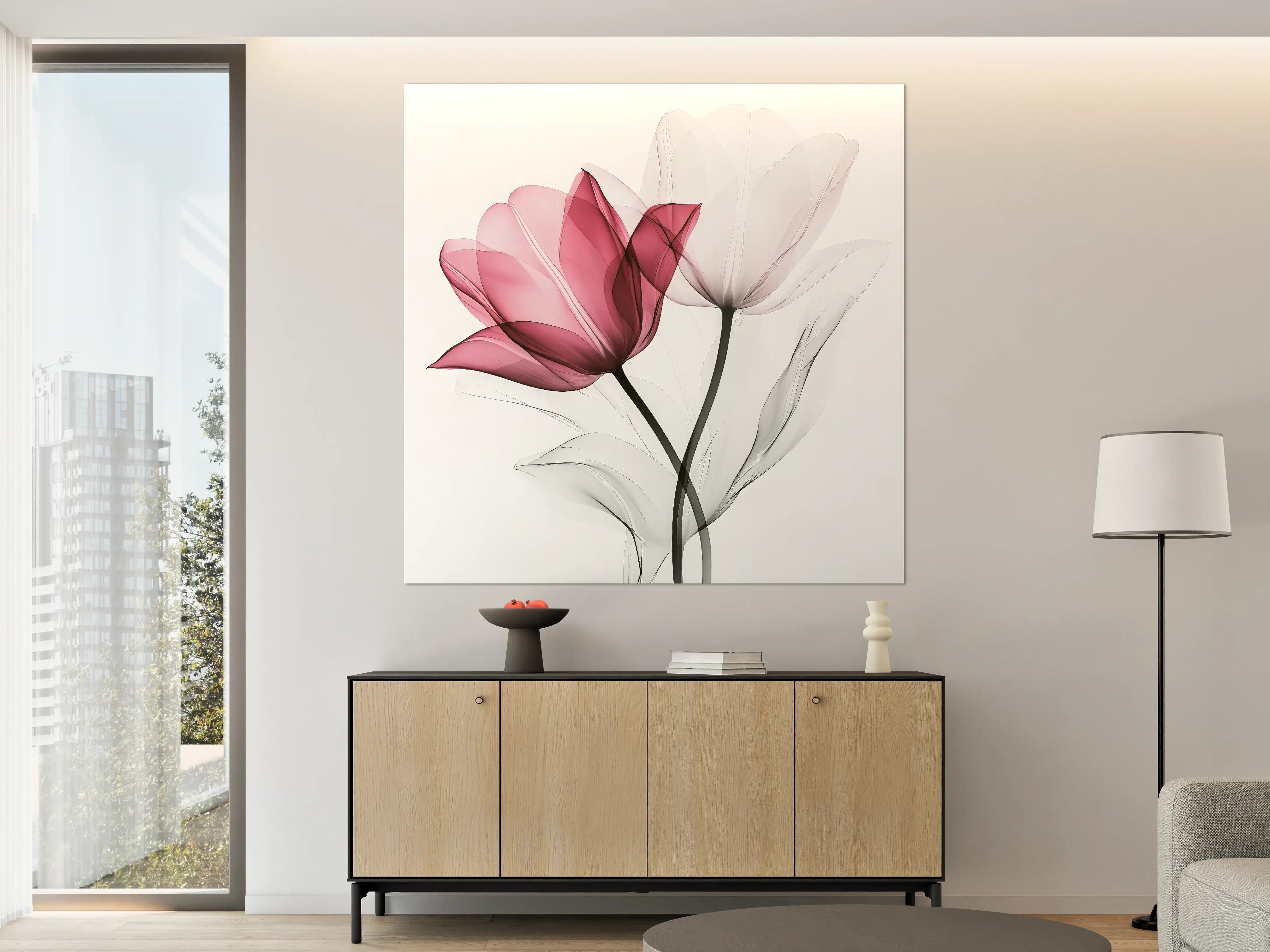 Große Wandbilder - Elegant abstrakte Blumen in zarten Tönen