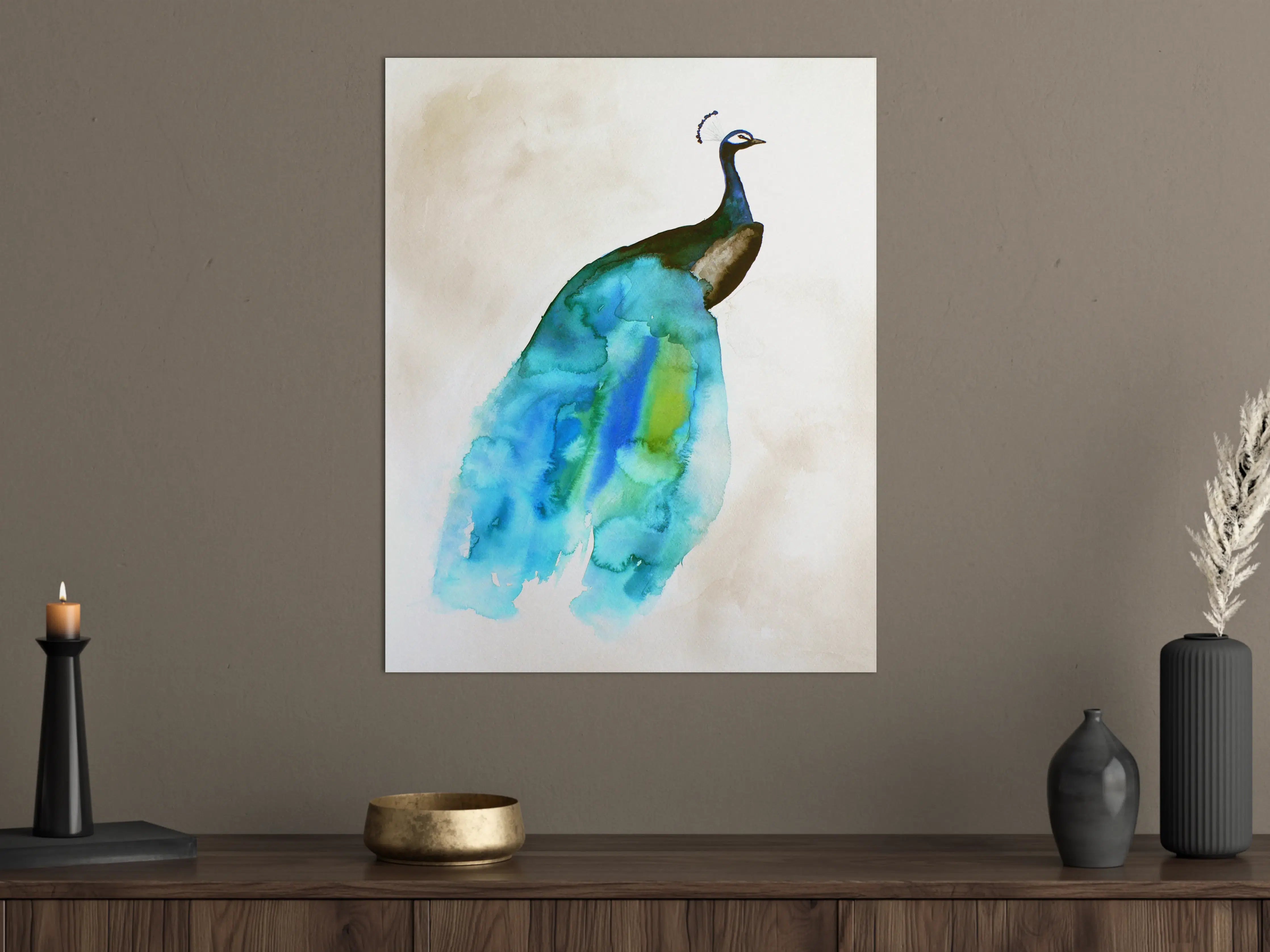 Große Wandbilder - Elegant bunter Pfau Wasserfarbkunst