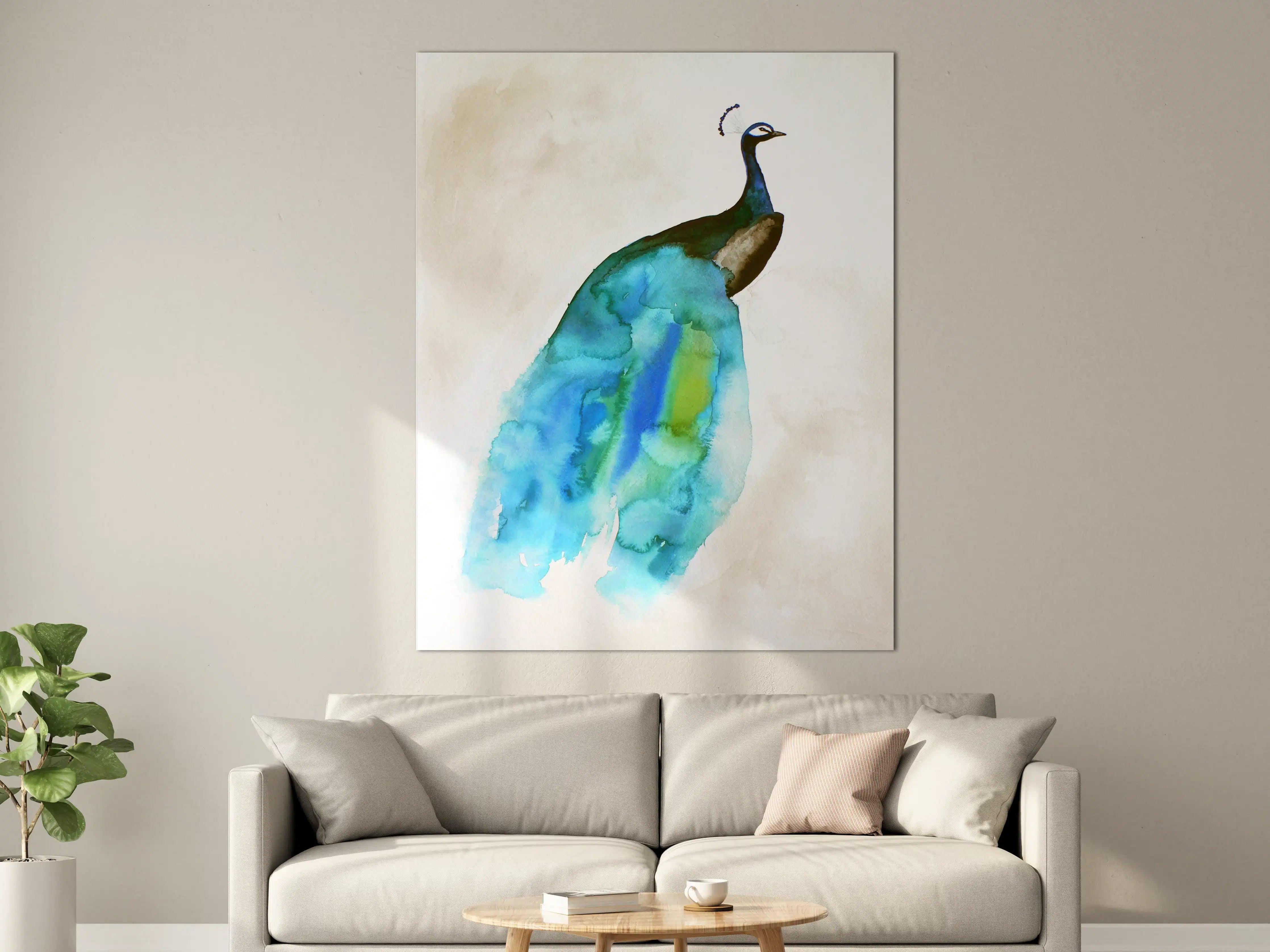 Große Wandbilder - Elegant bunter Pfau Wasserfarbkunst