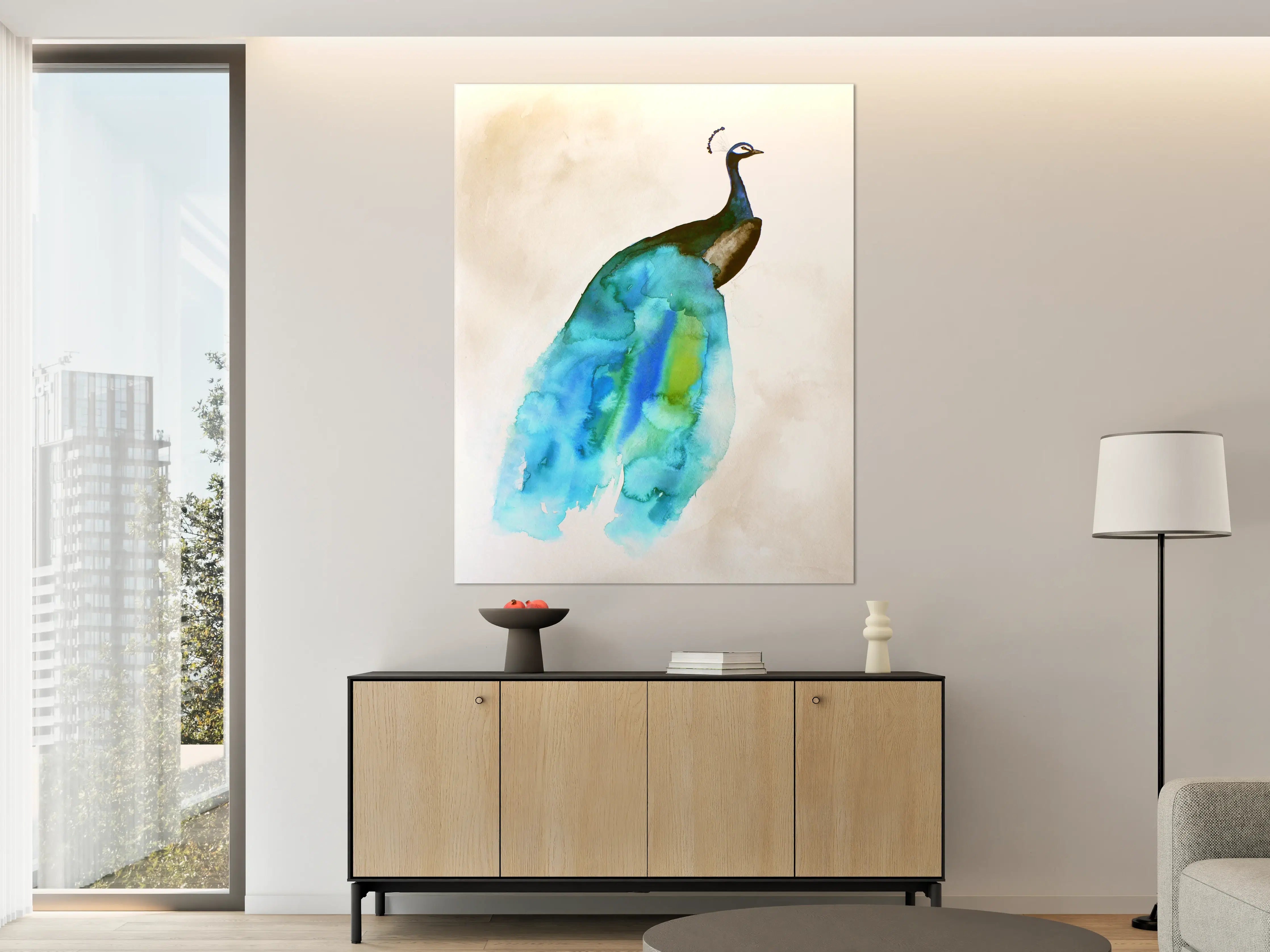 Große Wandbilder - Elegant bunter Pfau Wasserfarbkunst