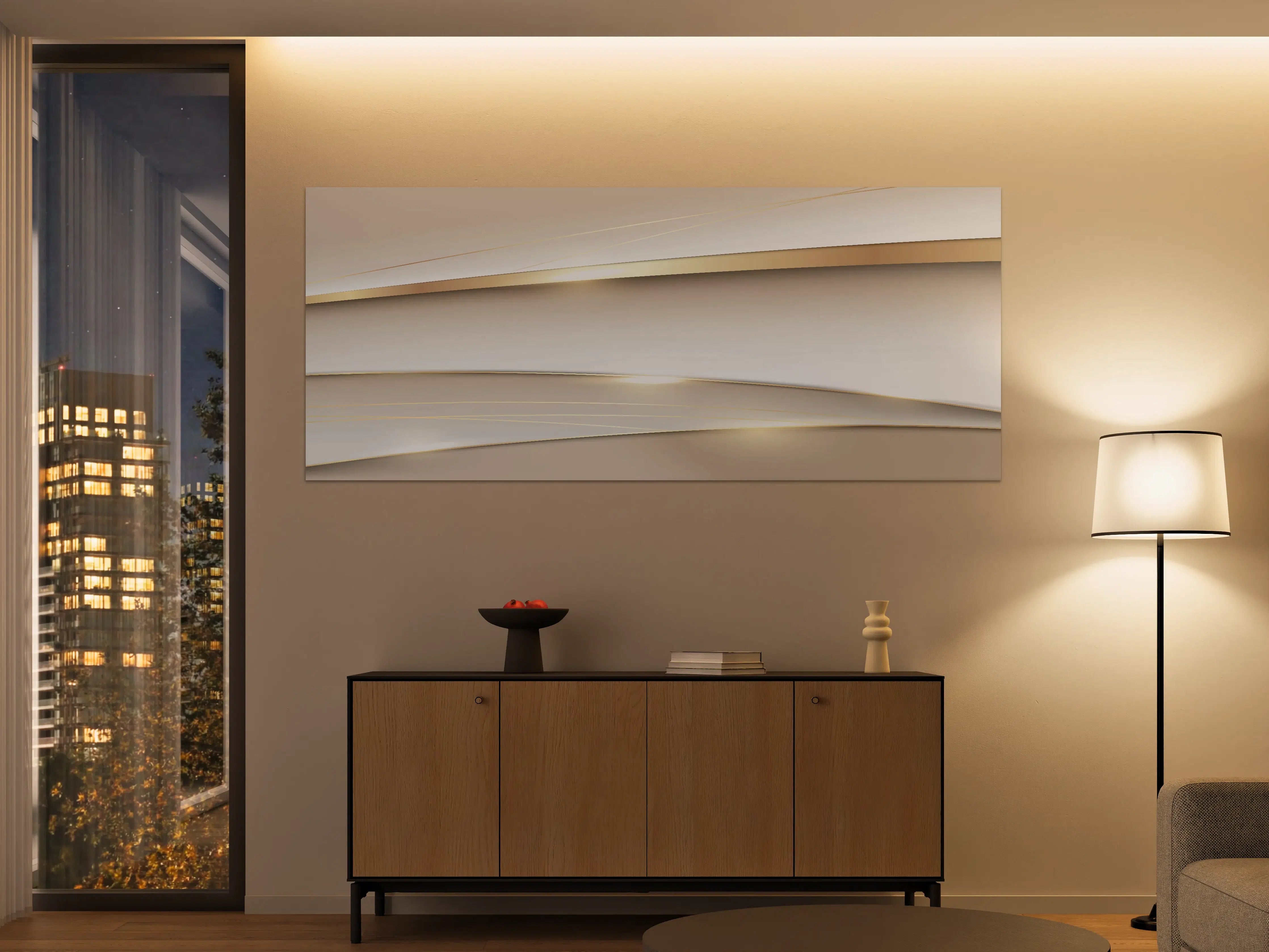 Große Wandbilder - Elegante Abstrakte Goldweiß Design