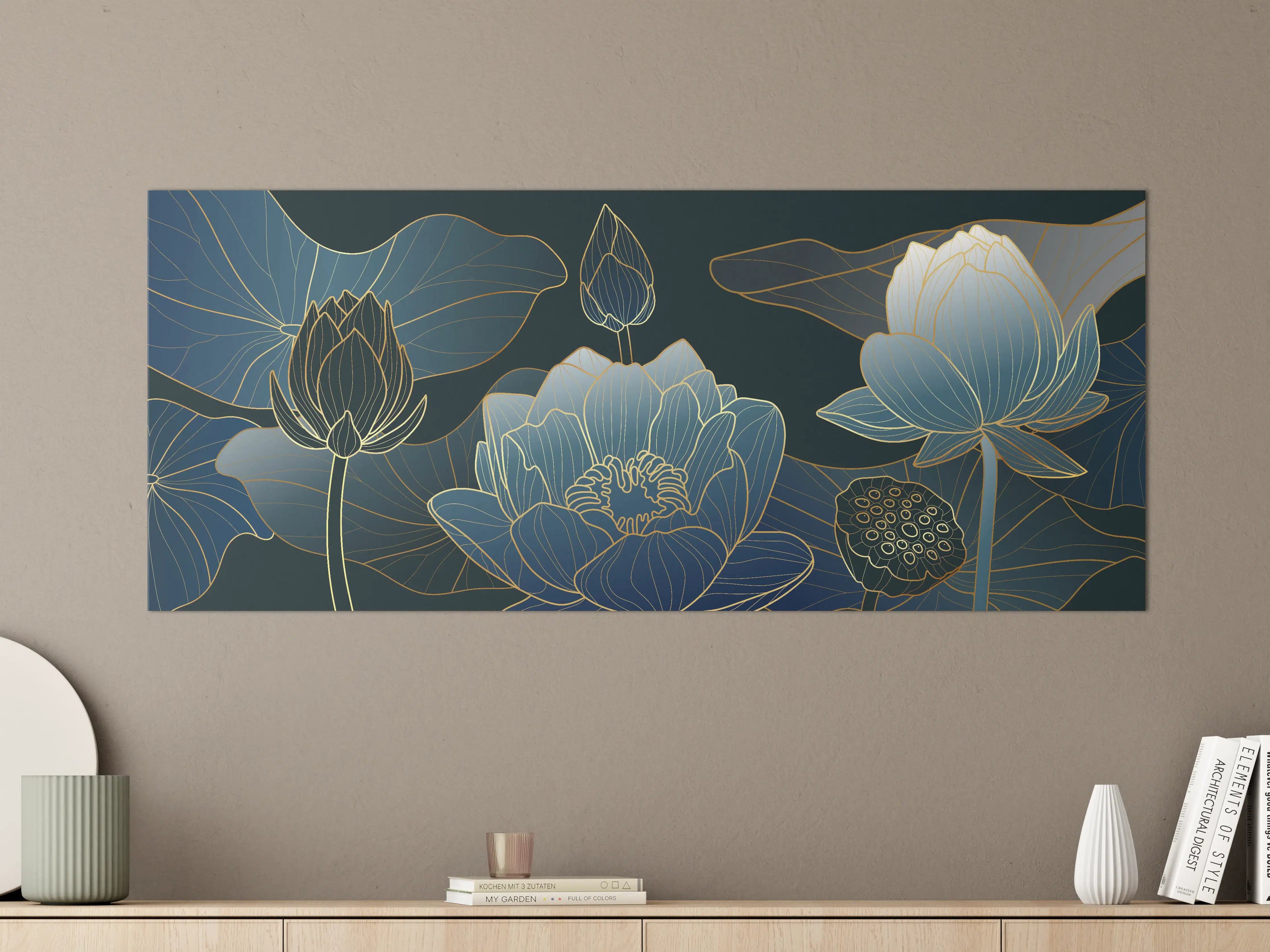 Große Wandbilder - Elegante Blau-Weiße Blumenillustration
