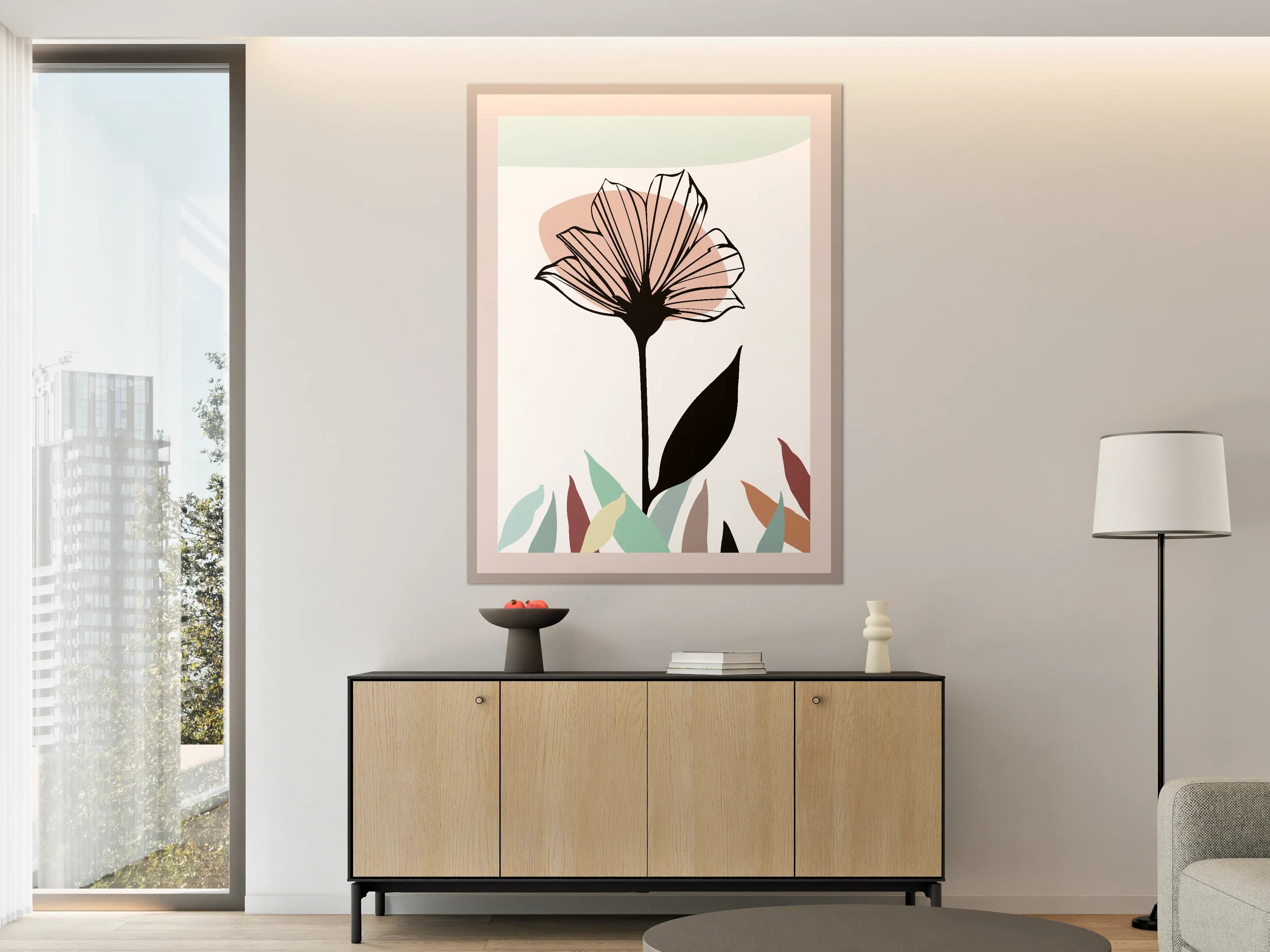 Große Wandbilder - Elegante Blumenzeichnung mit Pastellfarben