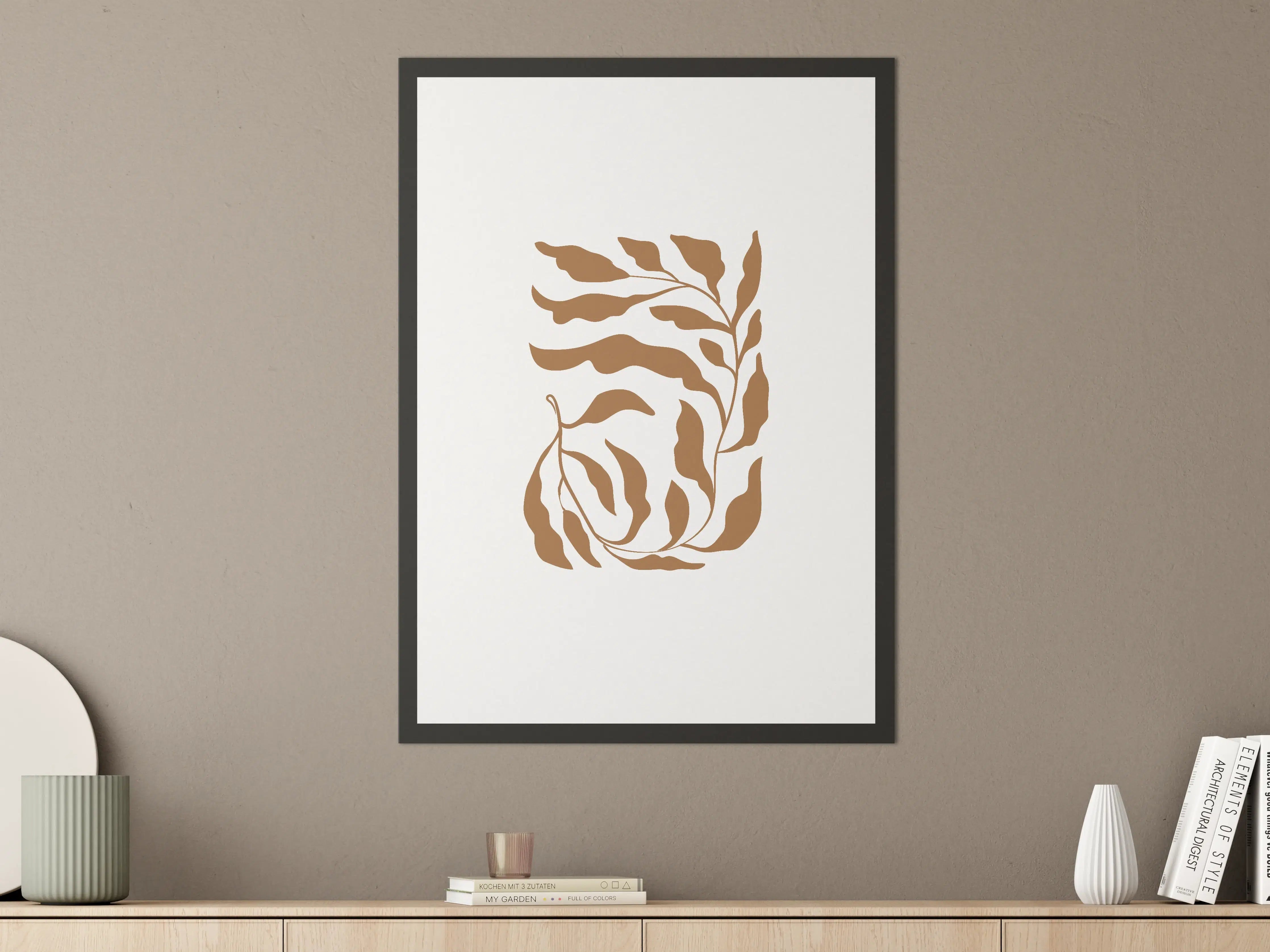 Große Wandbilder - Elegante Braun-Weiße Pflanzenillustration
