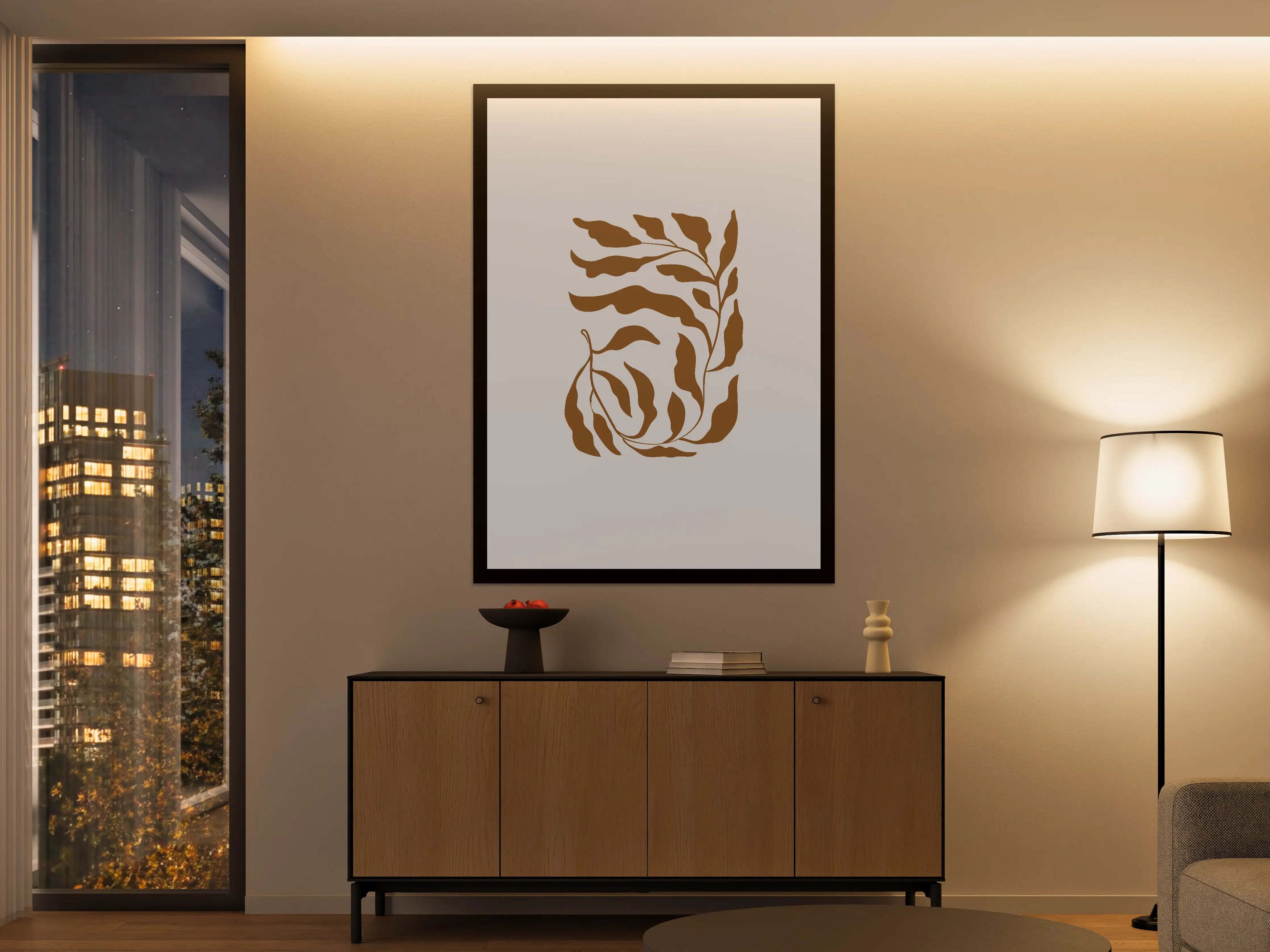 Große Wandbilder - Elegante Braun-Weiße Pflanzenillustration