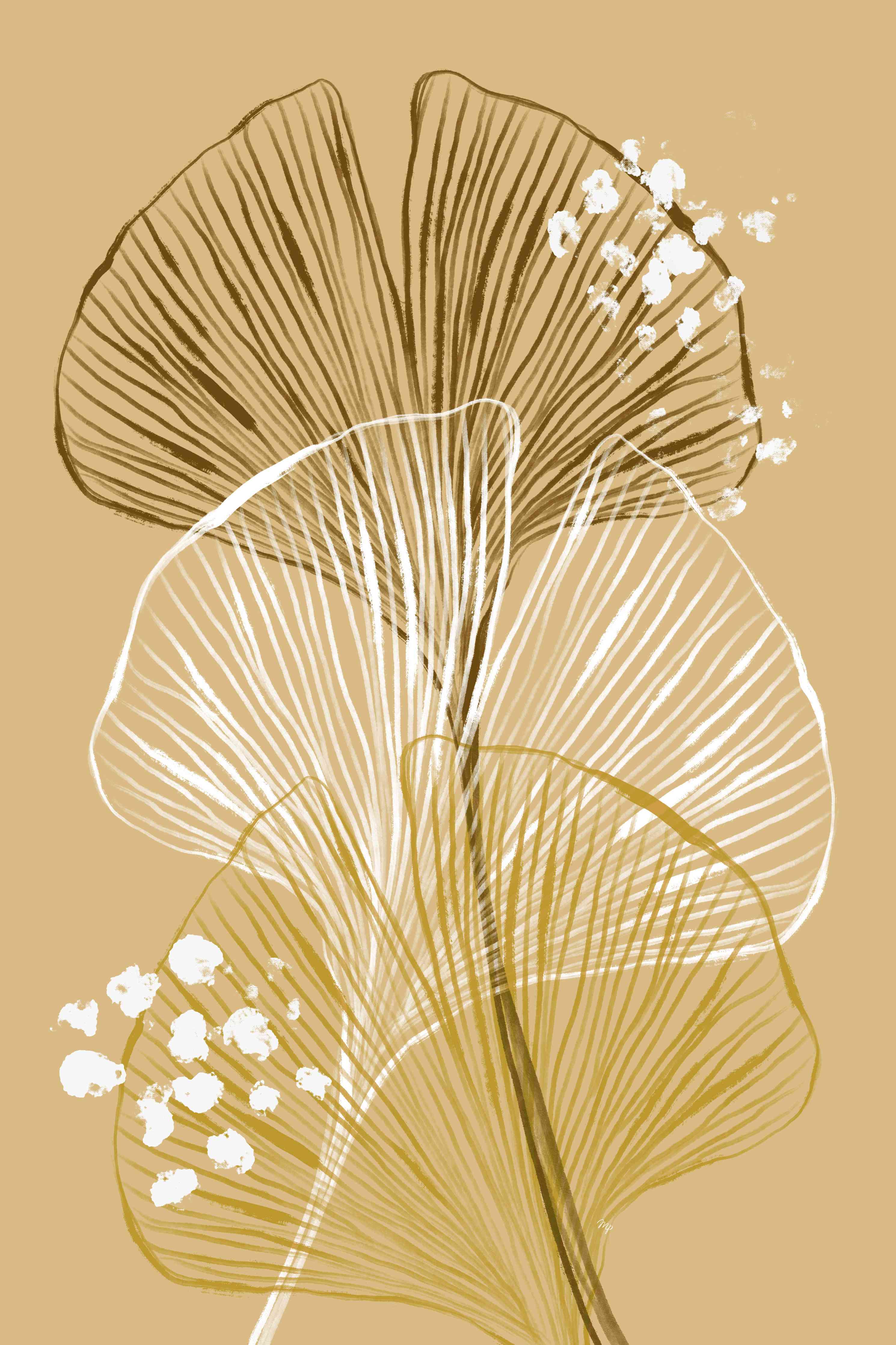Große Wandbilder-Elegante Ginkgo-Blätter in Gold- und Braun-Tönen
