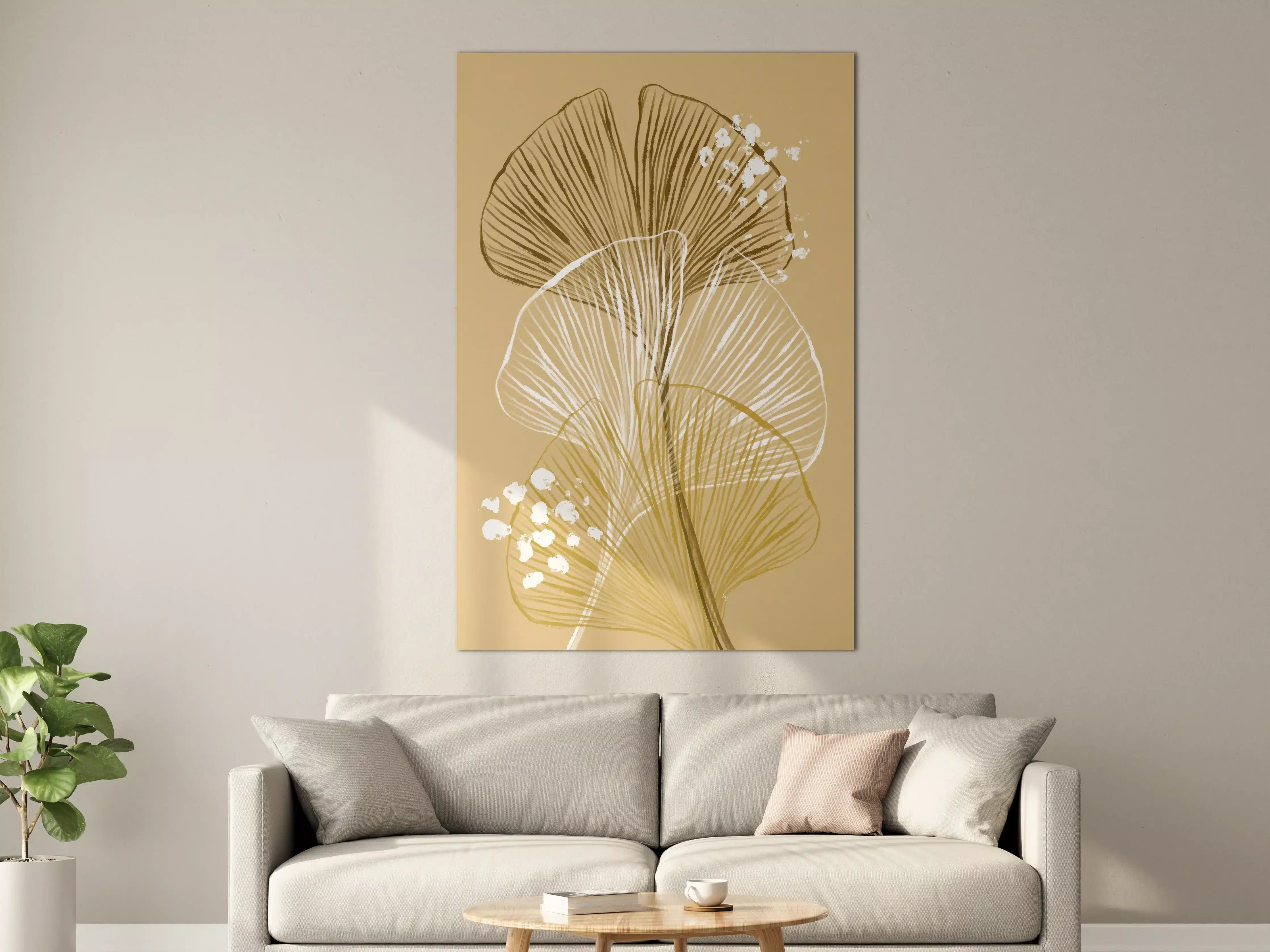 Große Wandbilder - Elegante Ginkgo-Blätter in Gold- und Braun-Tönen