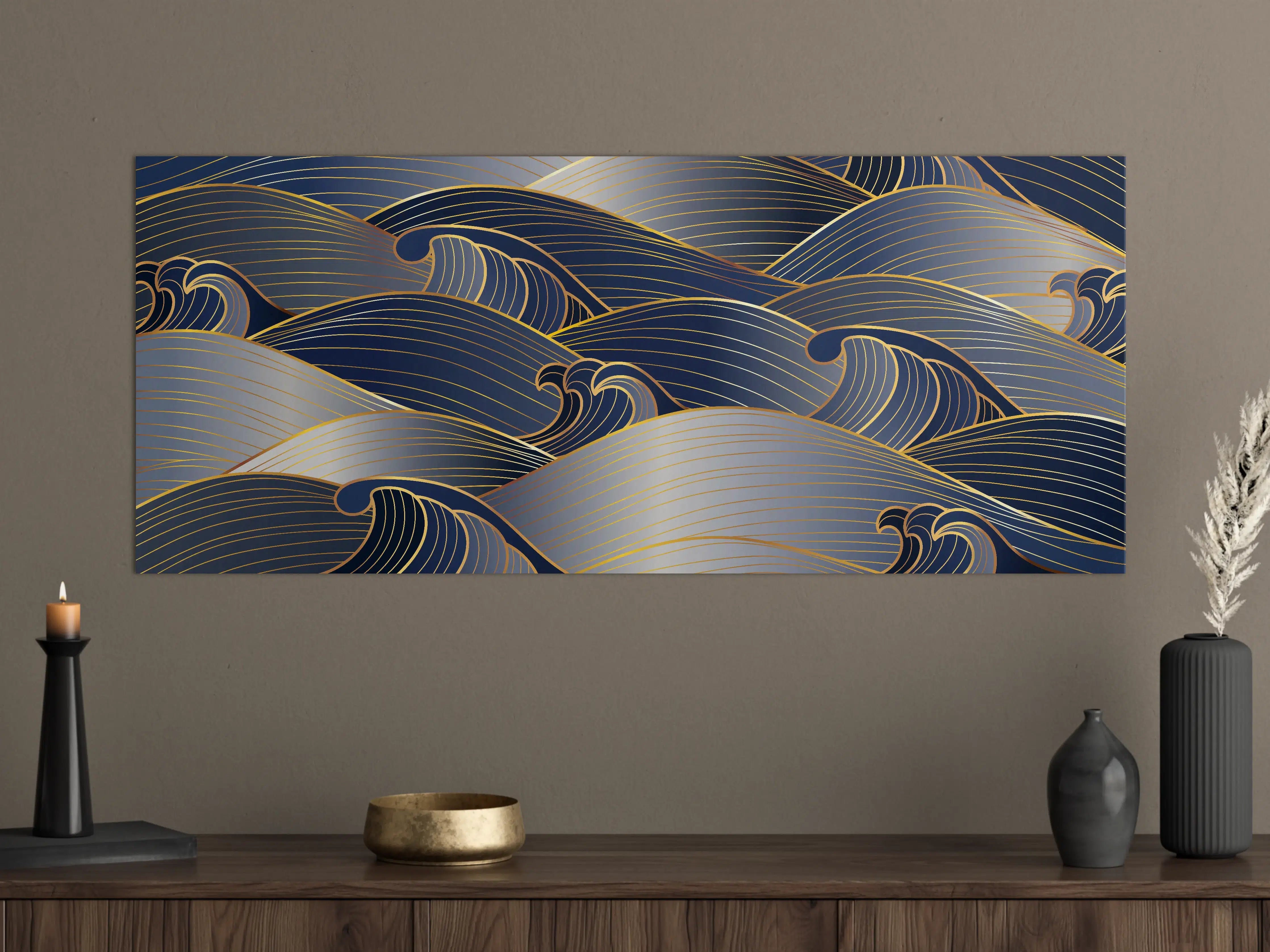 Große Wandbilder - Elegante Gold-Blau Wellentextur
