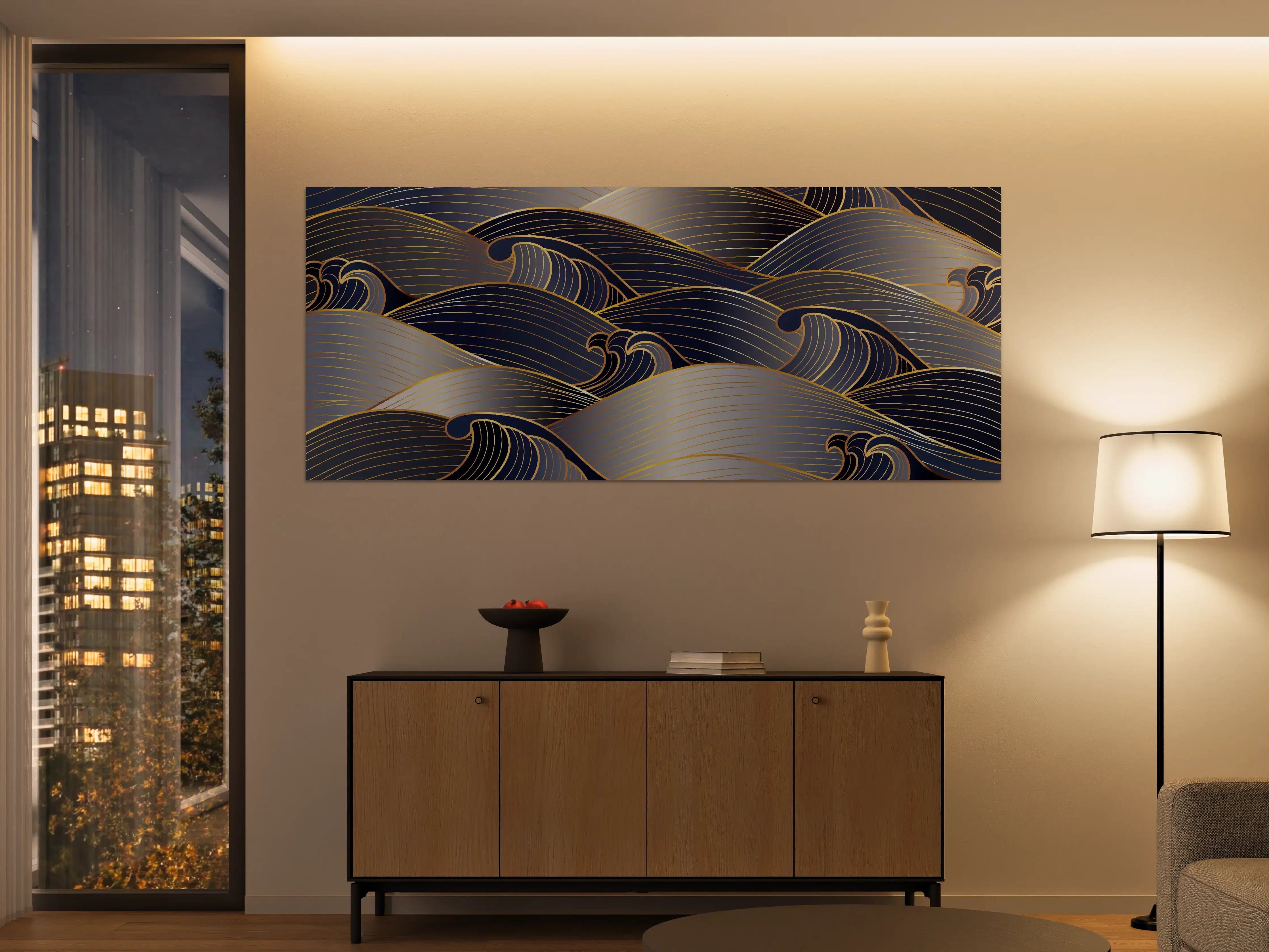 Große Wandbilder - Elegante Gold-Blau Wellentextur