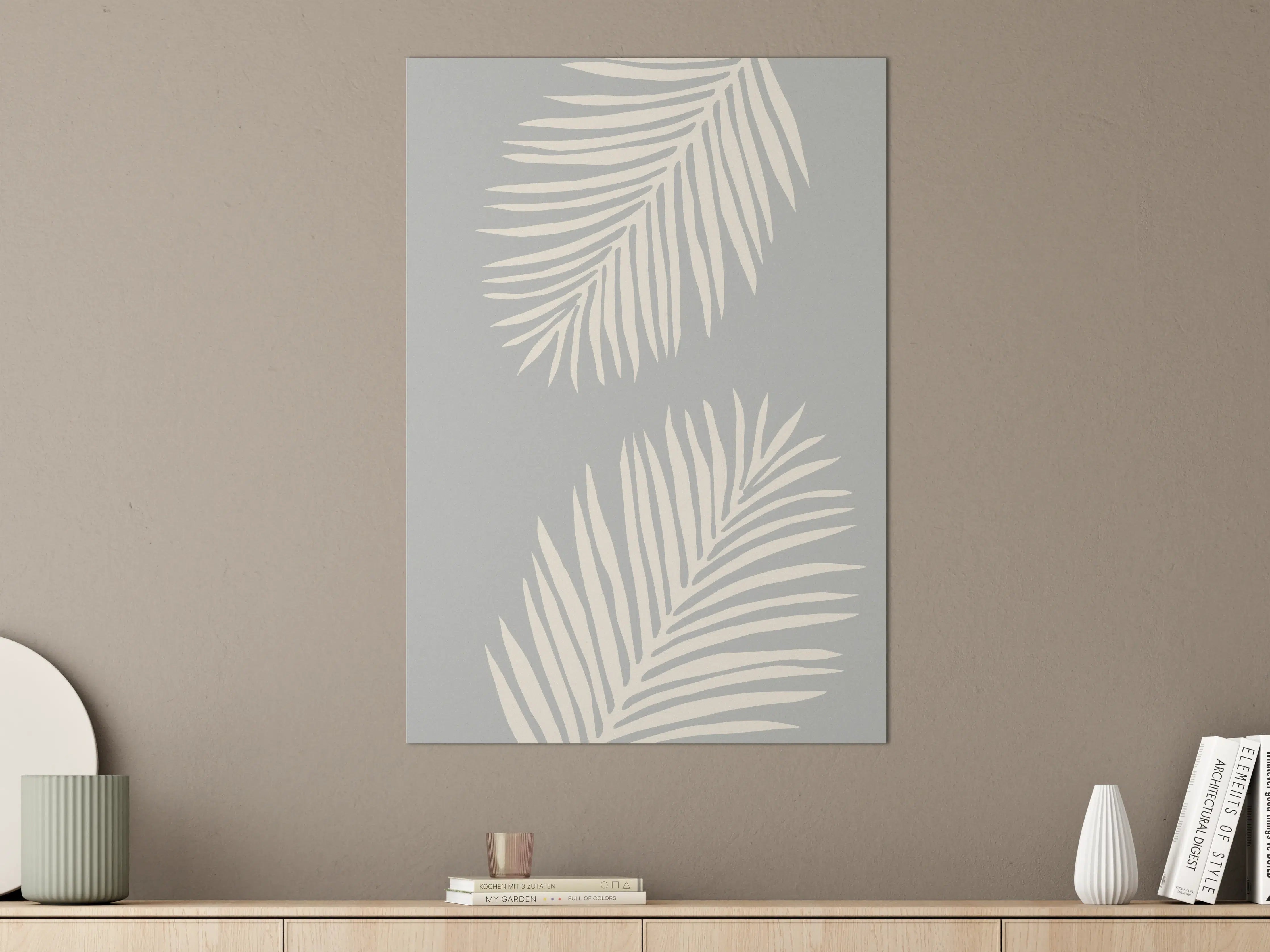 Große Wandbilder - Elegante Graue Palmblätter mit Weiß-Unistil