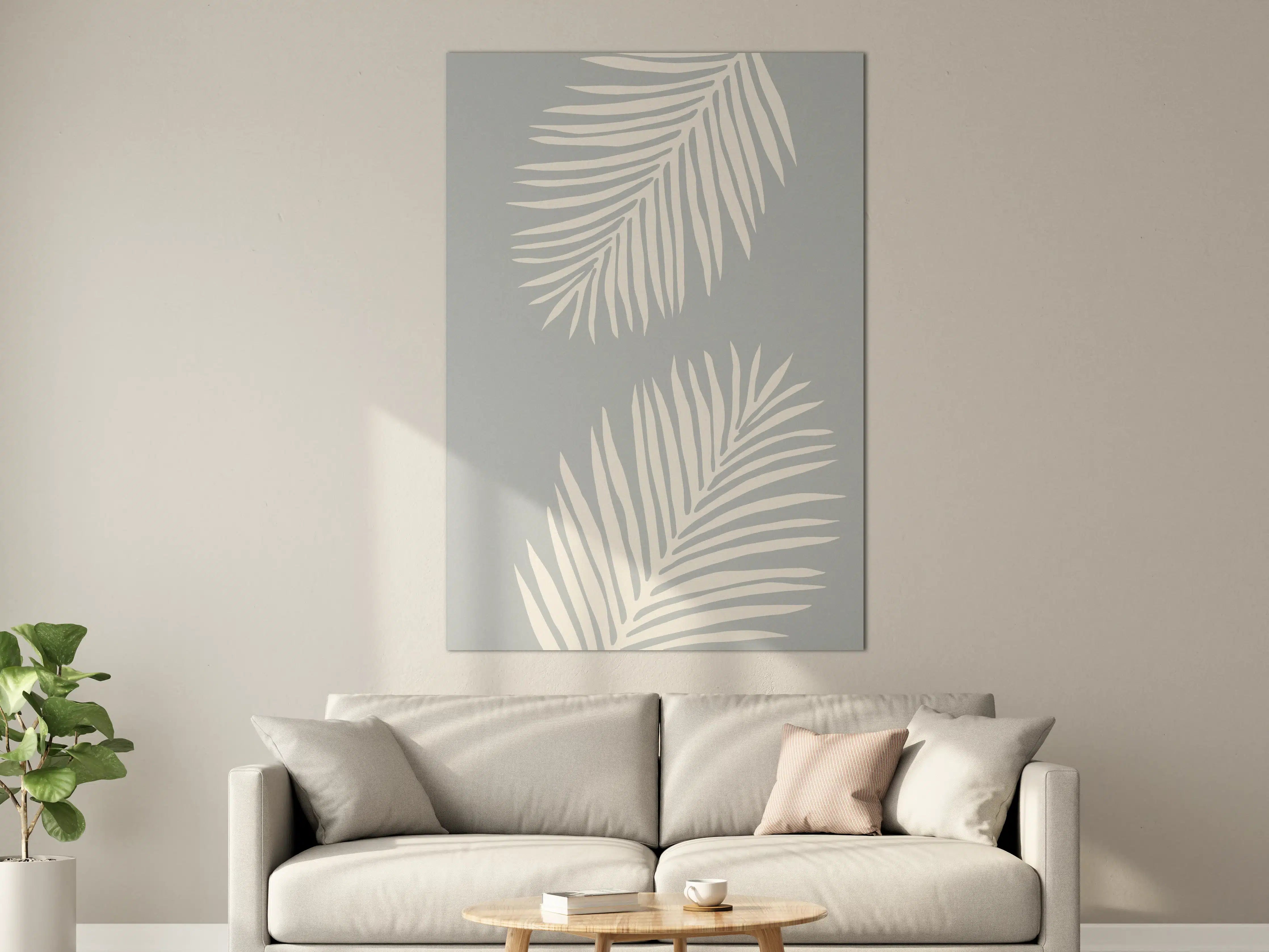 Große Wandbilder - Elegante Graue Palmblätter mit Weiß-Unistil