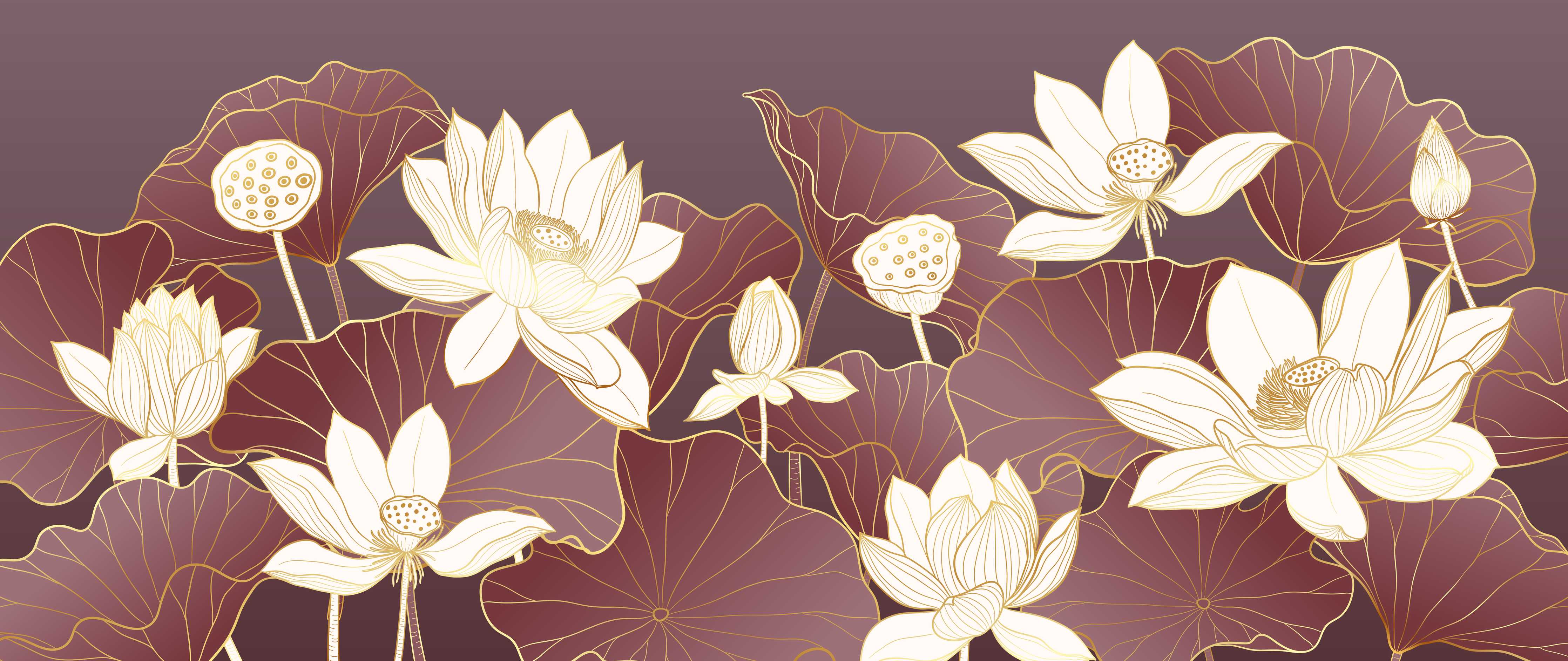 Große Wandbilder-Elegante Lotusblüten auf dunkelviolettem Hintergrund