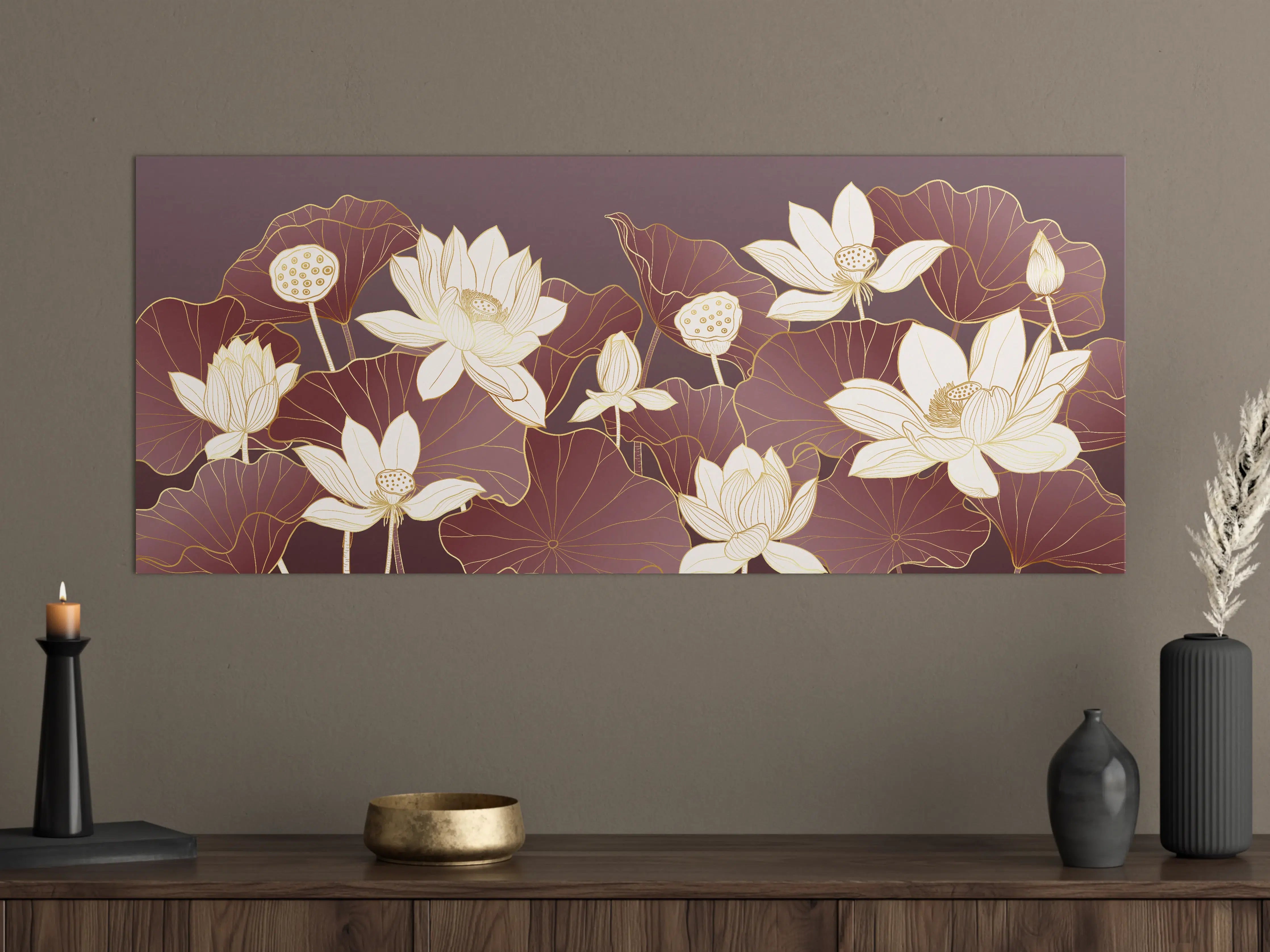 Große Wandbilder - Elegante Lotusblüten auf dunkelviolettem Hintergrund