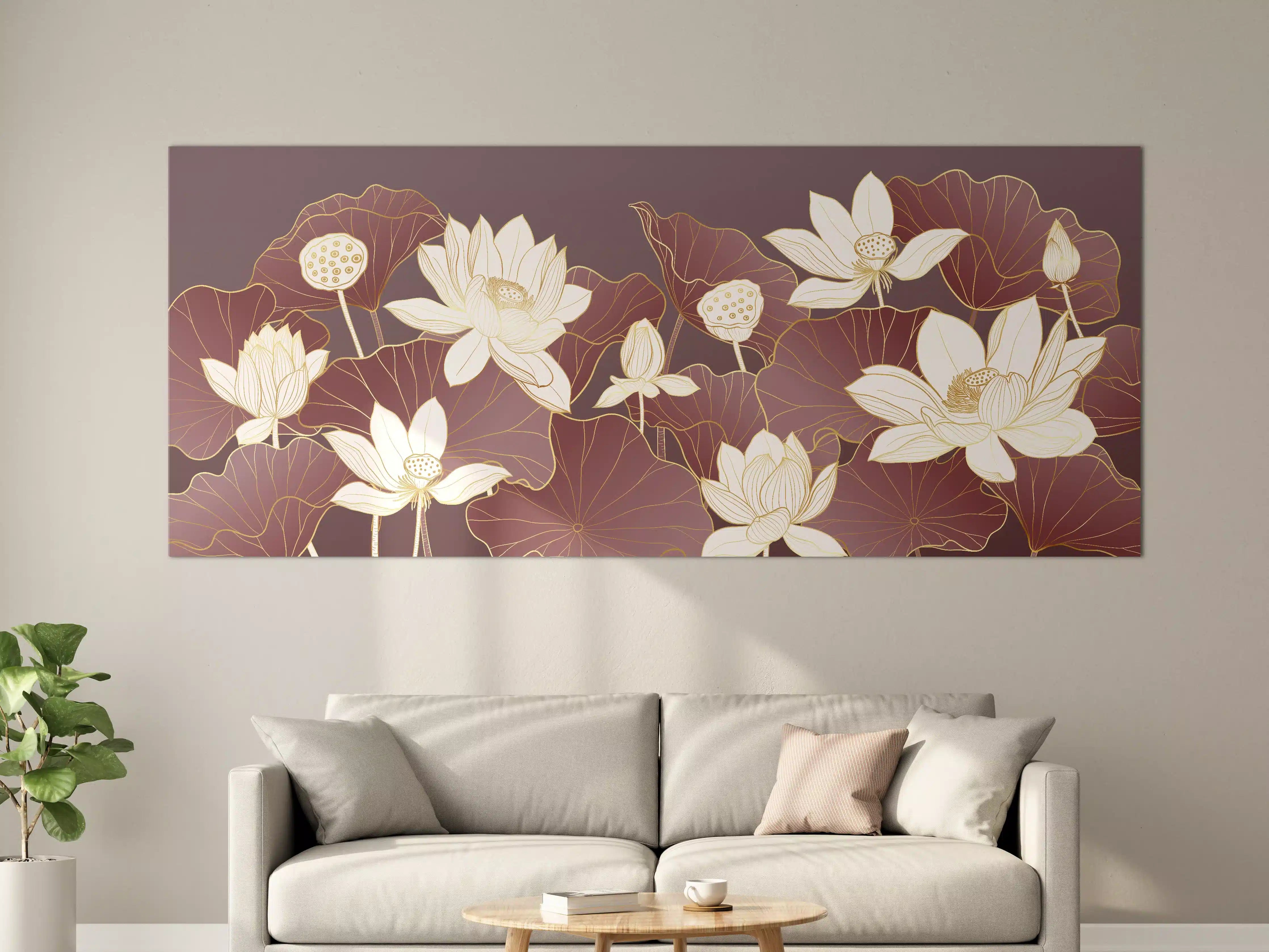 Große Wandbilder - Elegante Lotusblüten auf dunkelviolettem Hintergrund