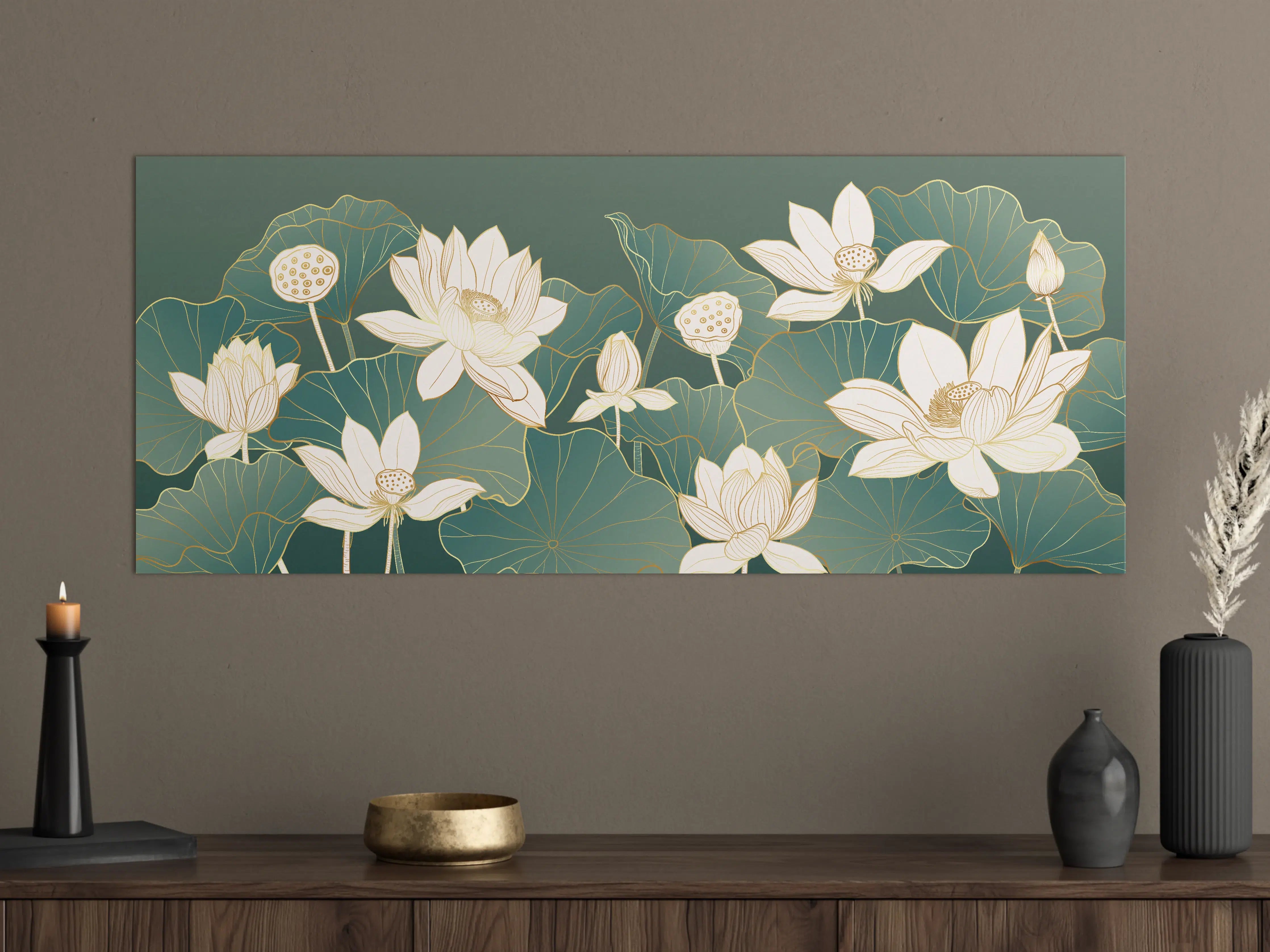 Große Wandbilder - Elegante Lotusblüten im Grün