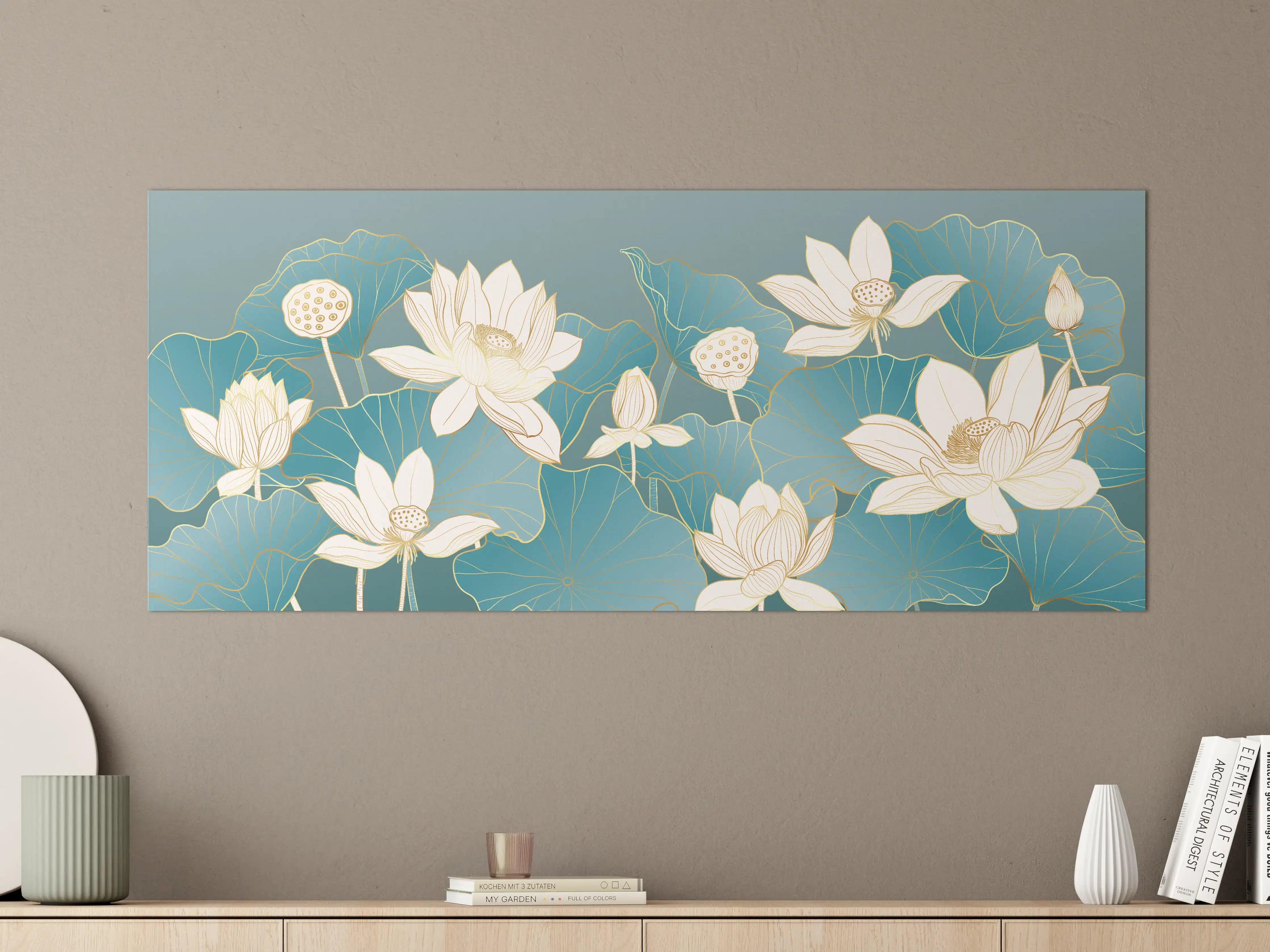 Große Wandbilder - Elegante Lotusblüten mit Goldakzenten