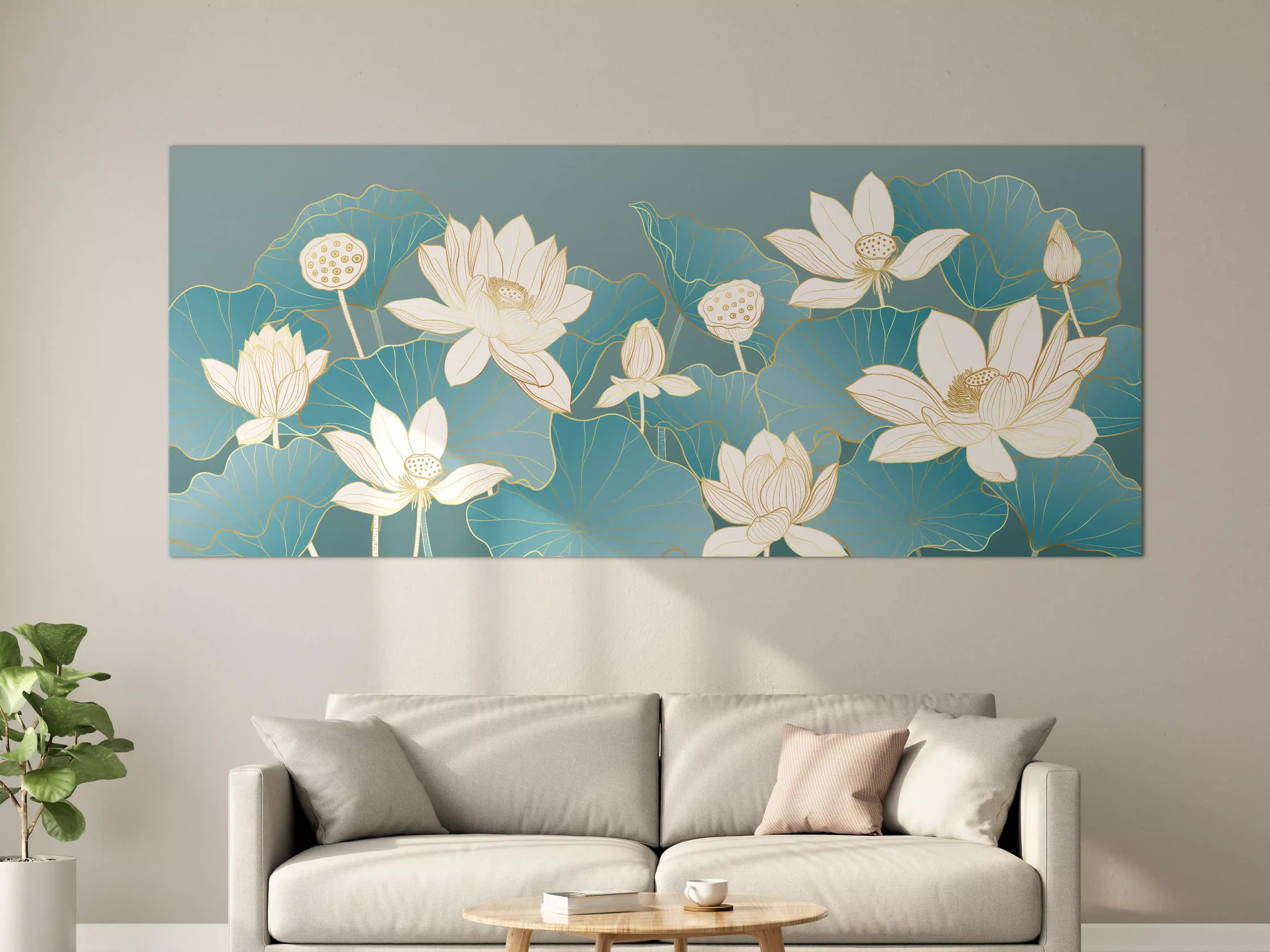 Große Wandbilder - Elegante Lotusblüten mit Goldakzenten