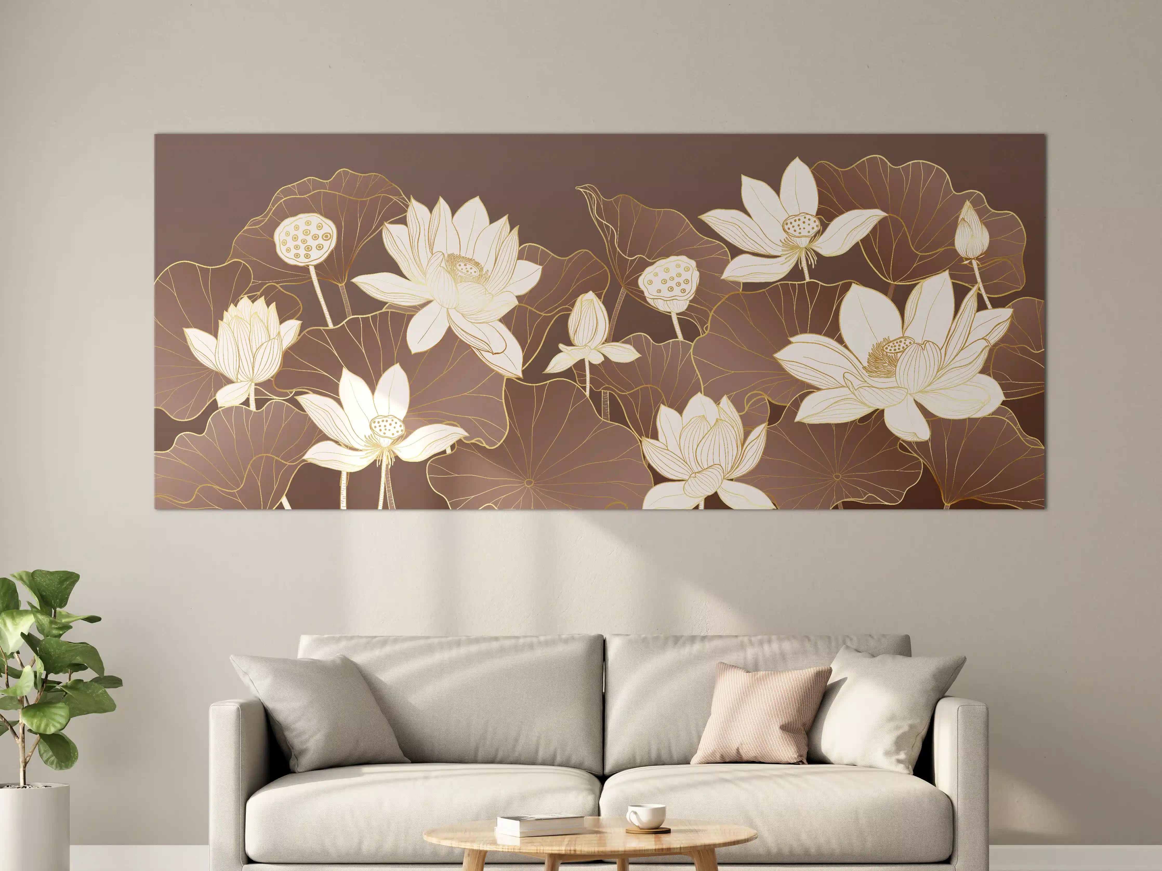 Große Wandbilder - Elegante Lotusblumen in Creme und Taupe