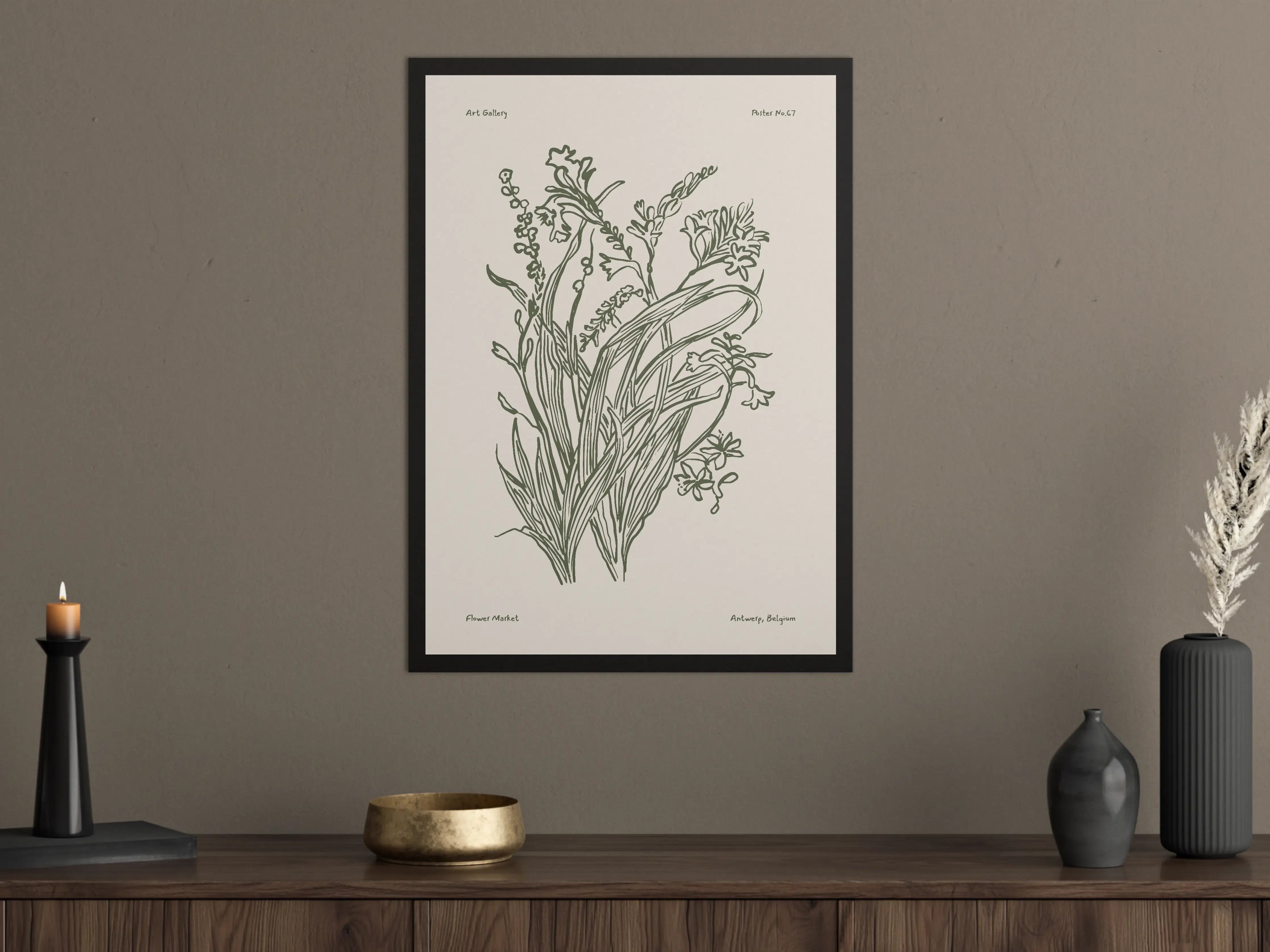 Große Wandbilder - Elegante Pflanzenillustration in dezenten Farben