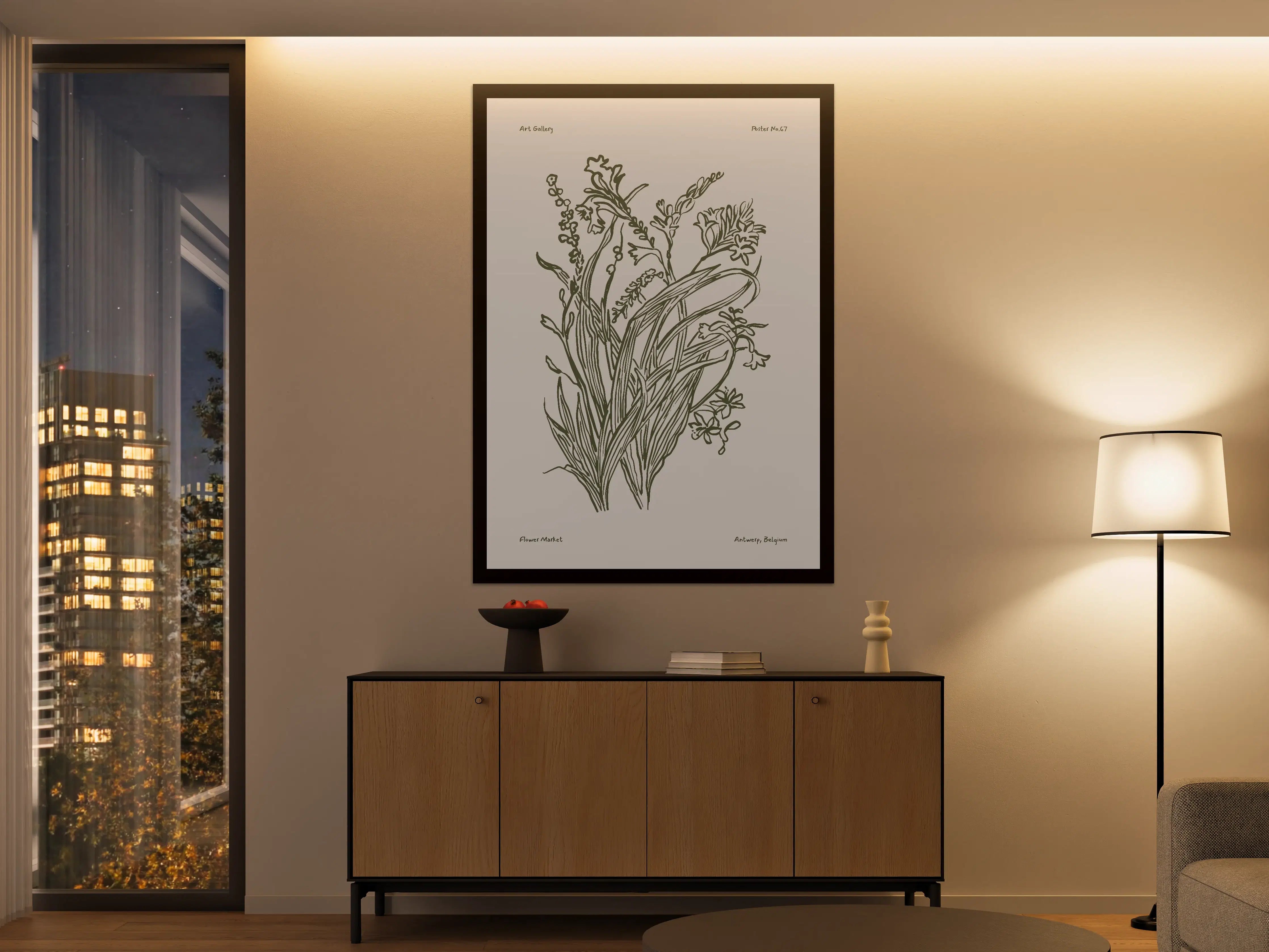 Große Wandbilder - Elegante Pflanzenillustration in dezenten Farben