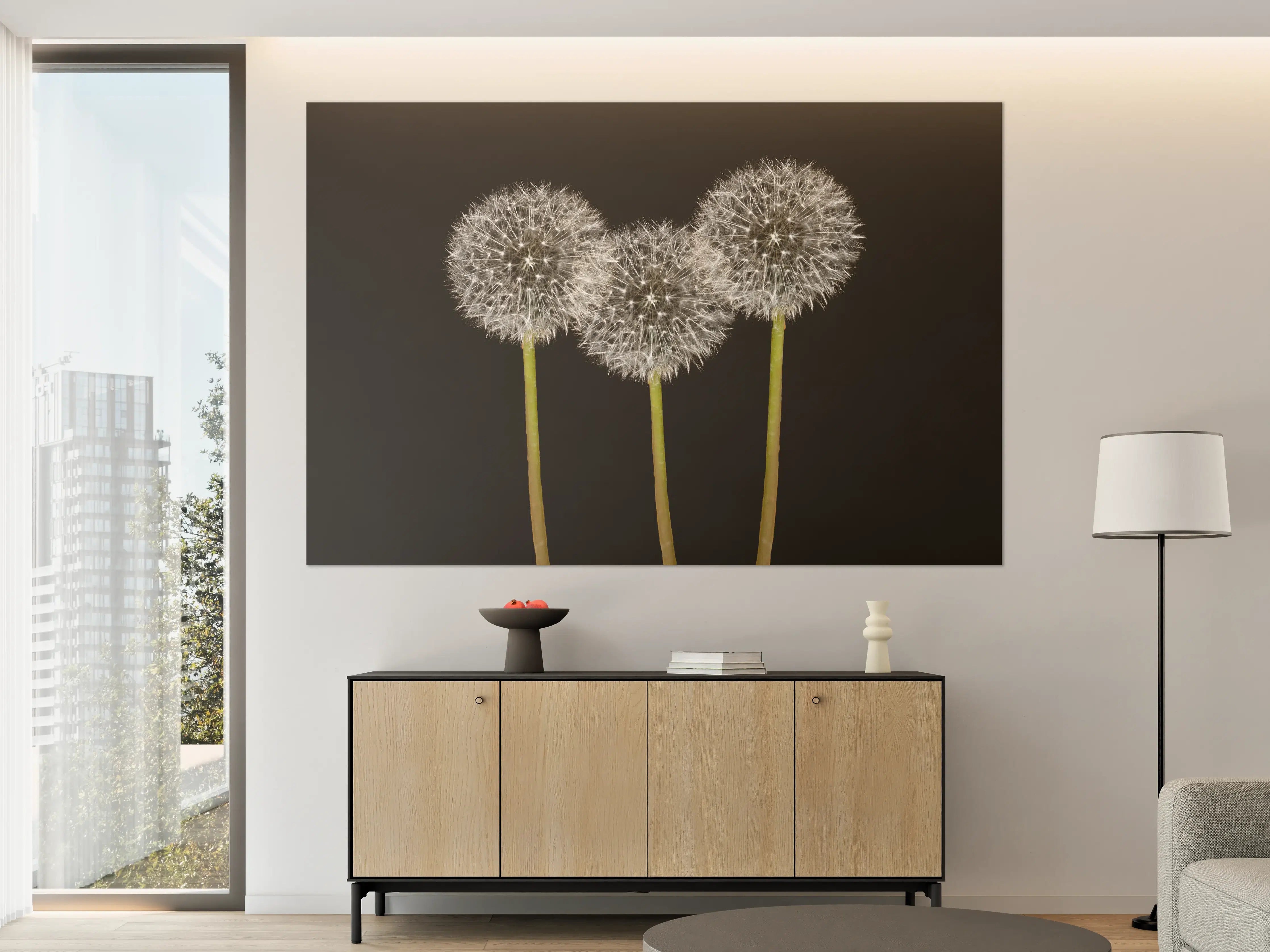 Große Wandbilder - Elegante Pusteblumen auf dunklem Hintergrund