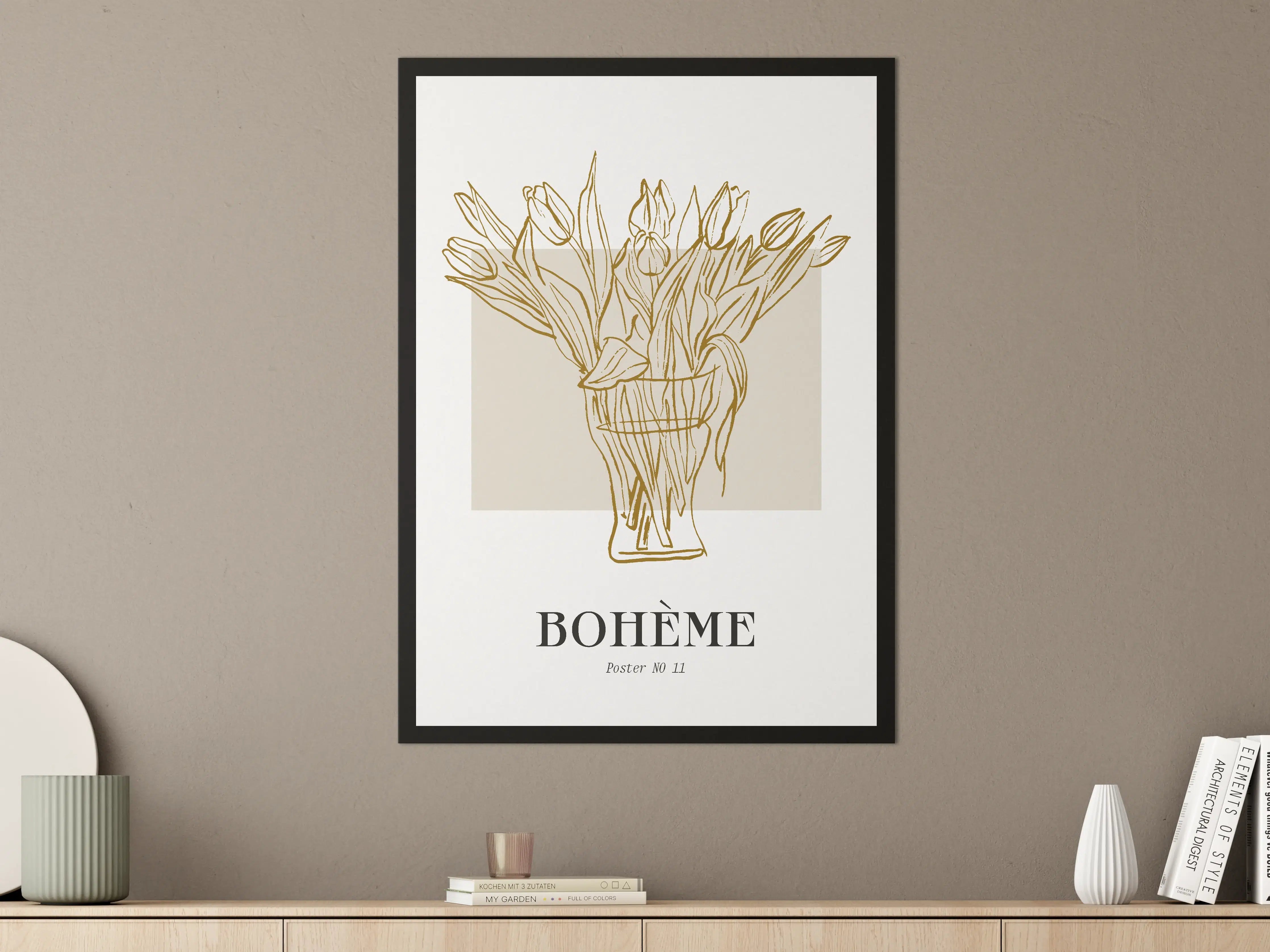 Große Wandbilder - Elegante Tulpenzeichnung in Gold