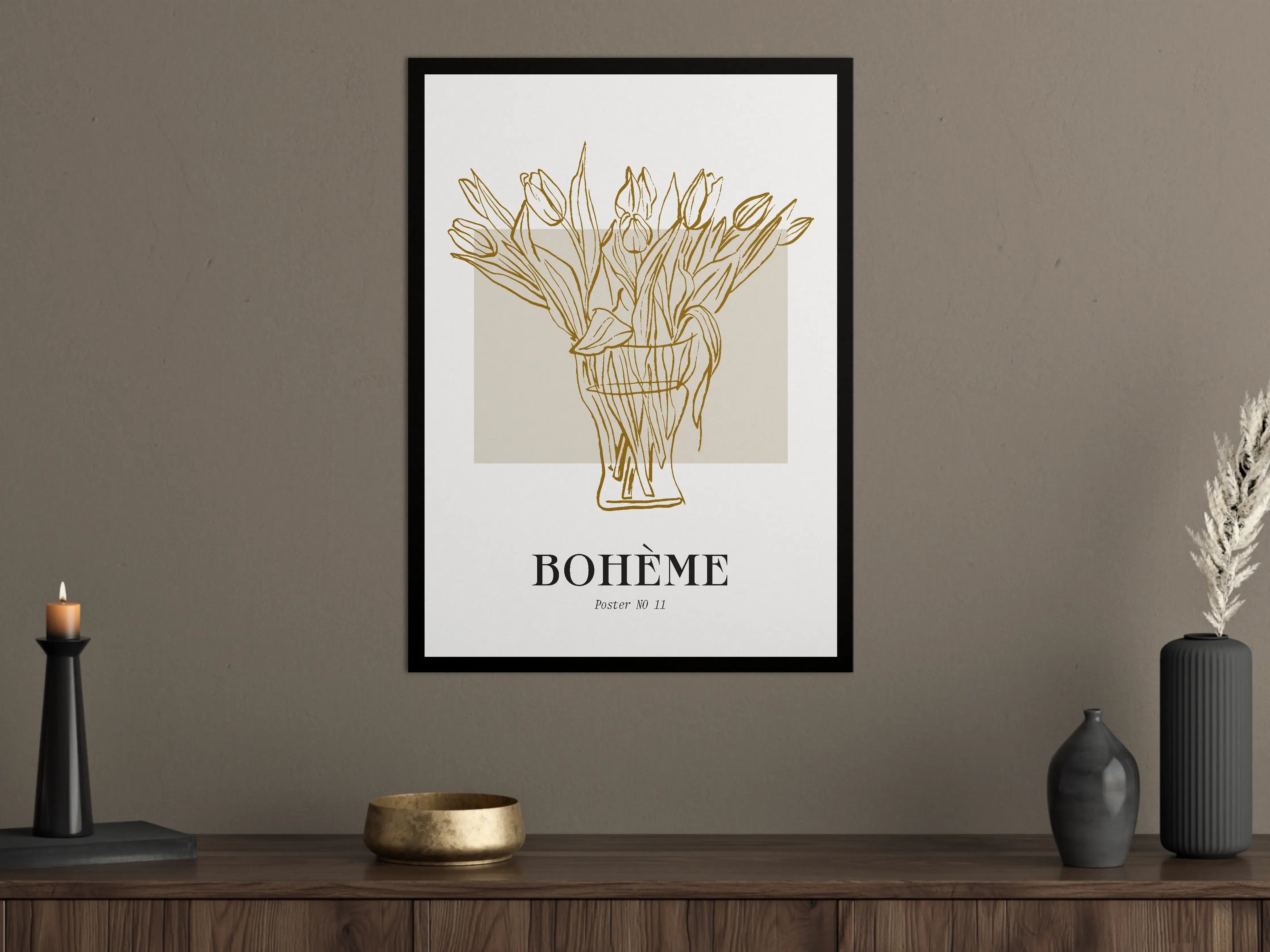 Große Wandbilder - Elegante Tulpenzeichnung in Gold