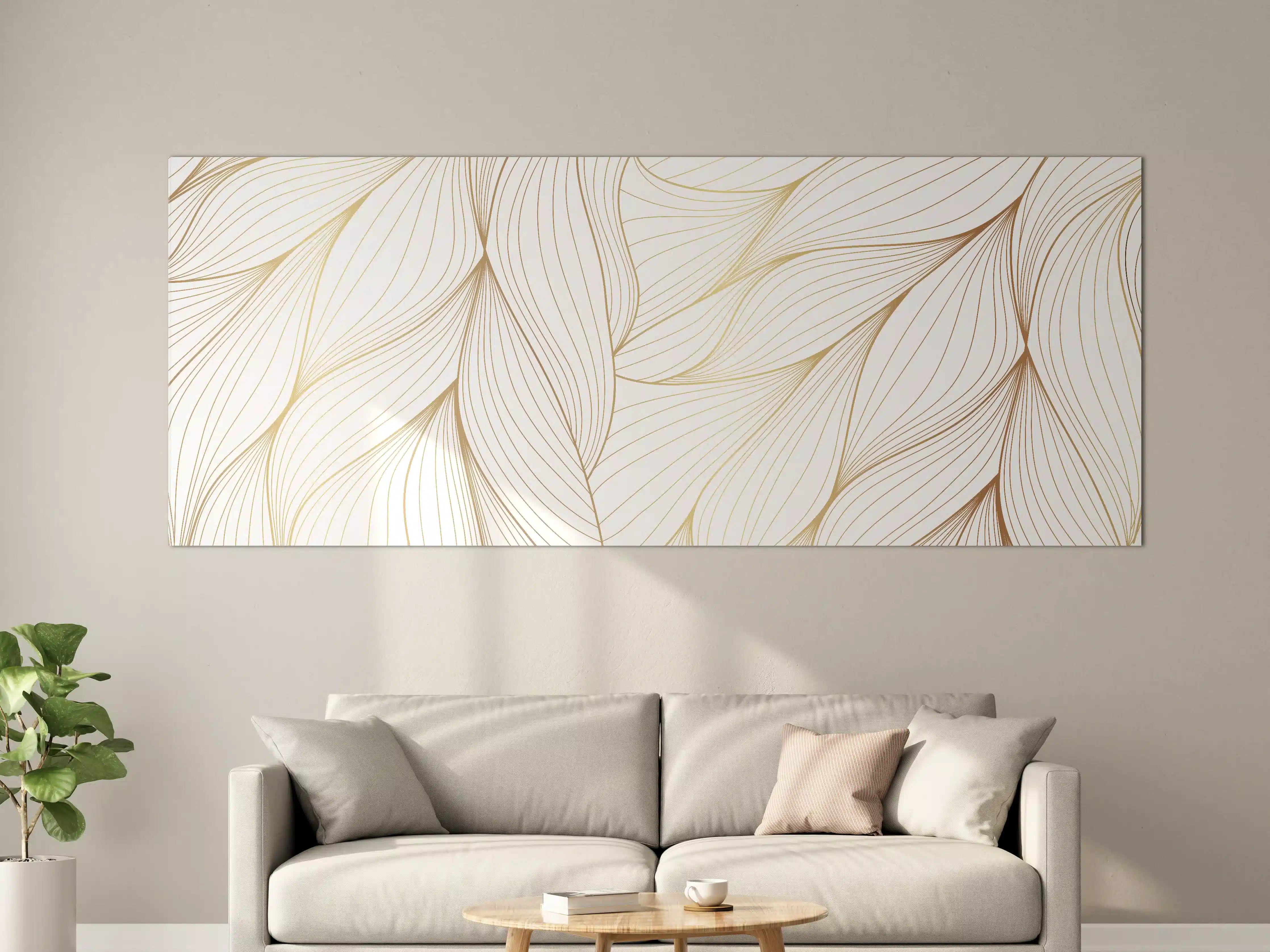 Große Wandbilder - Elegante Weiß-Beige Wellenlinien