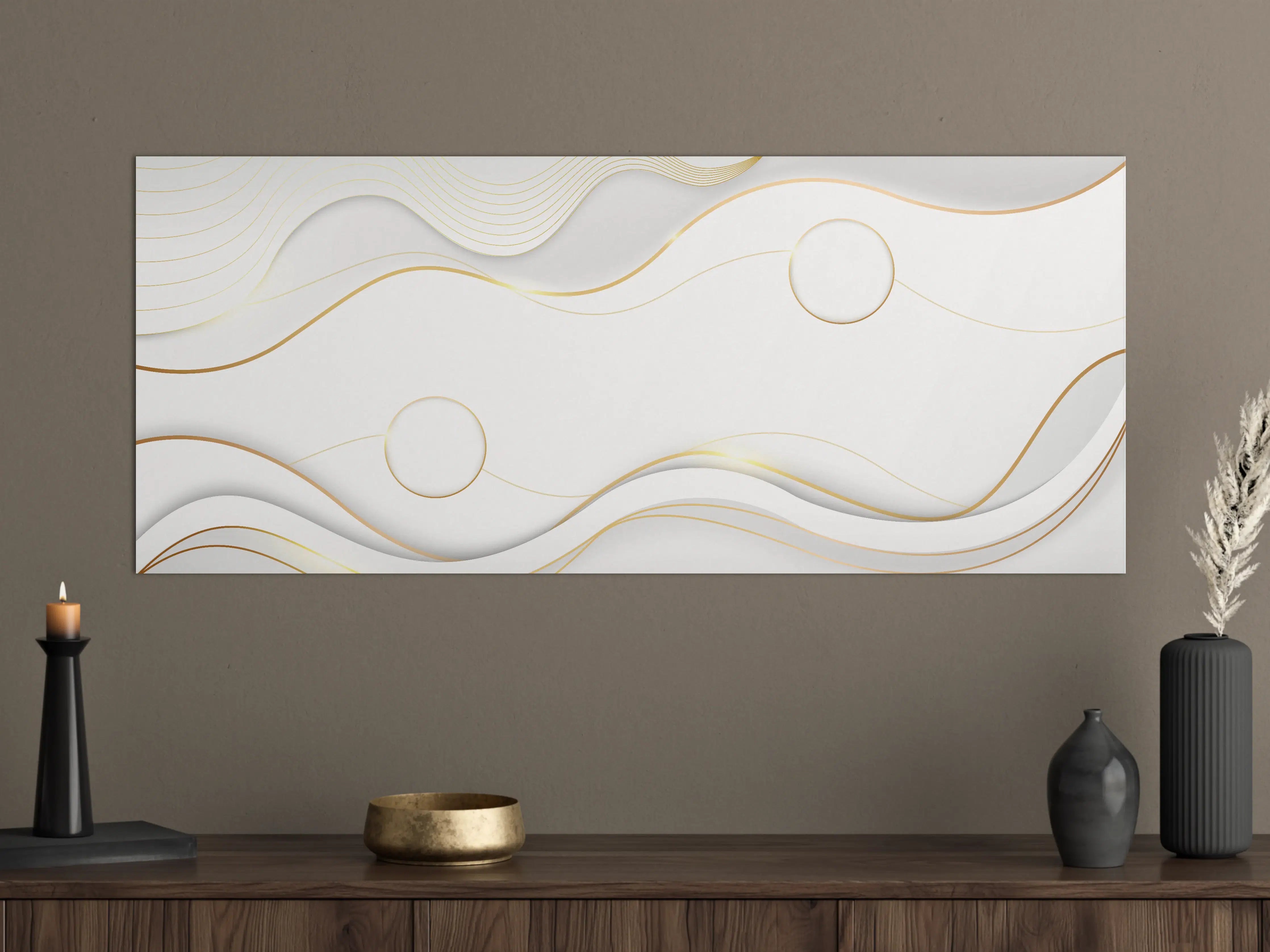 Große Wandbilder - Elegante Weiß-Gold Wellen-Design