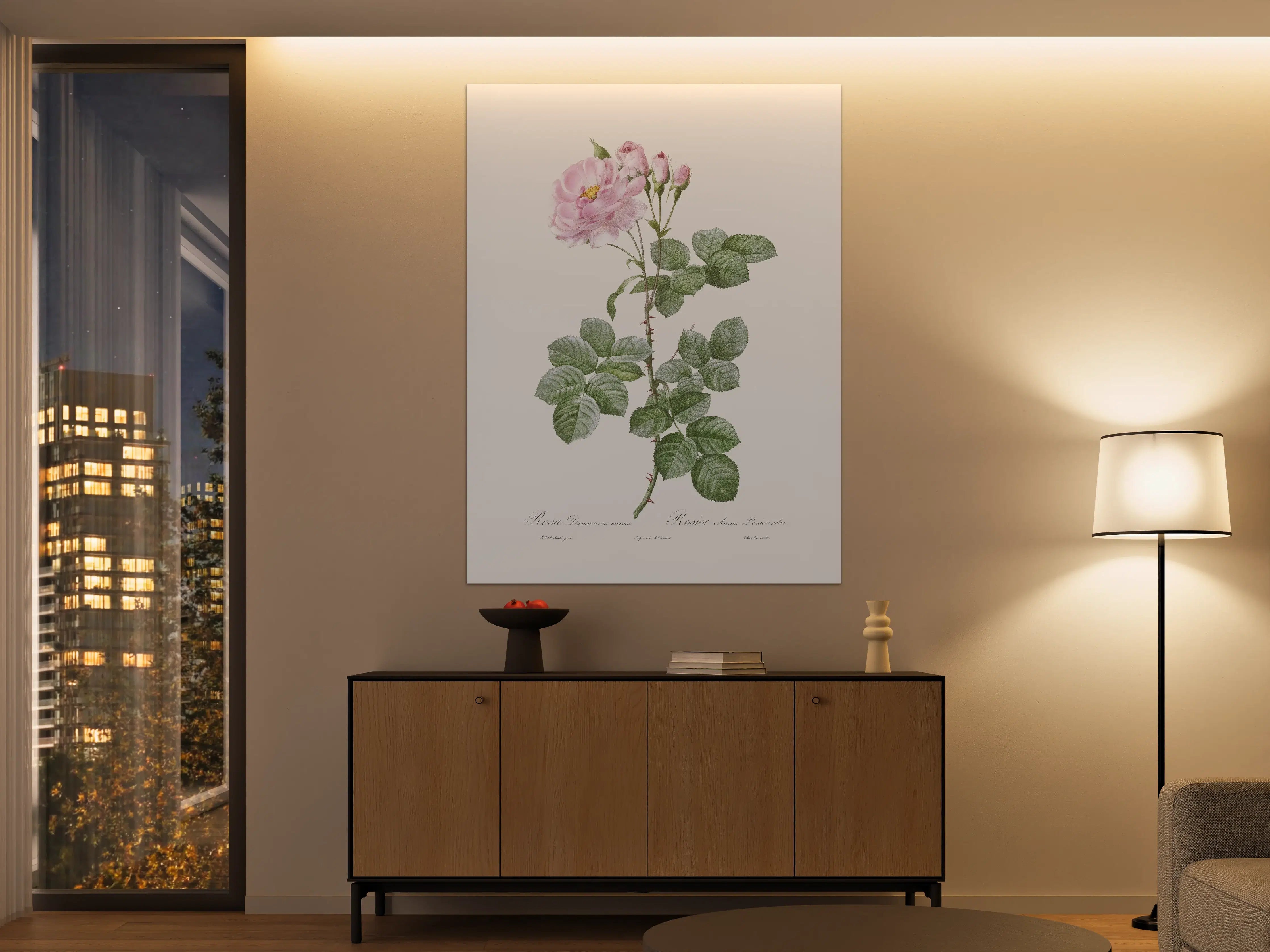 Große Wandbilder - Elegante rosa Rosenblüte mit zarten Blütenknospen