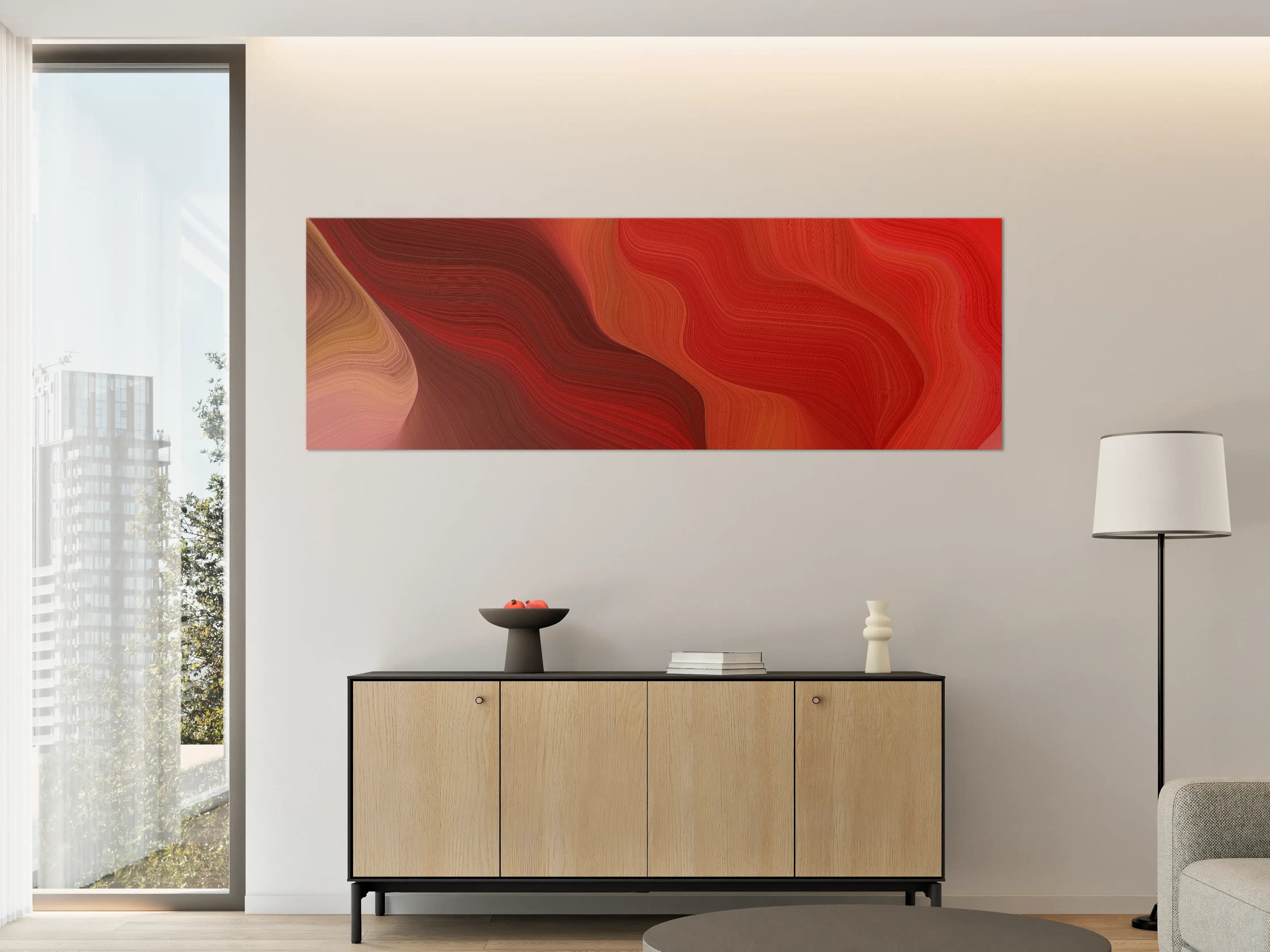 Große Wandbilder - Elegante rote Wellenbewegung in abstrakter Kunst