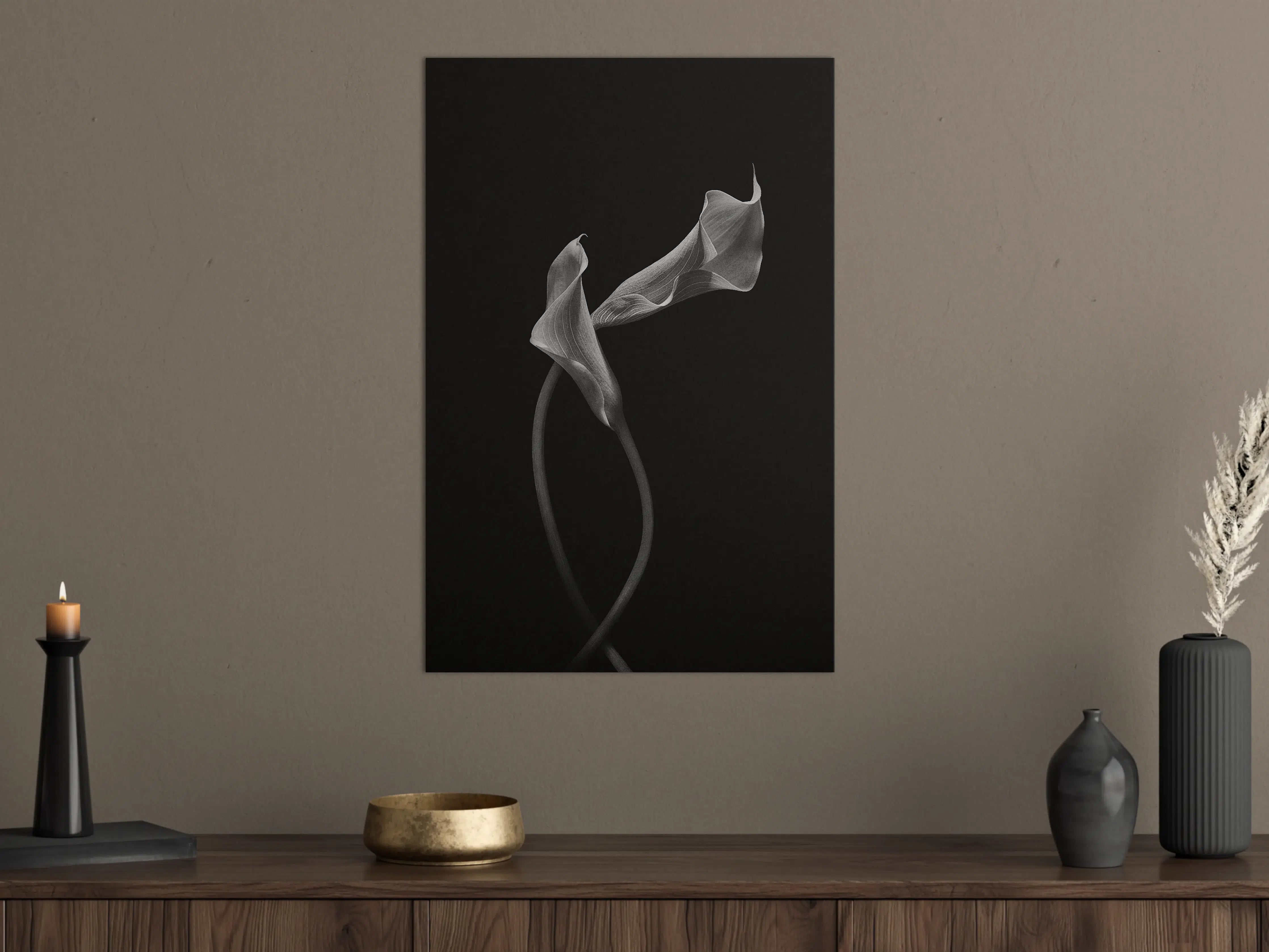Große Wandbilder - Elegante schwarze Calla-Blume in Schwarzweiß