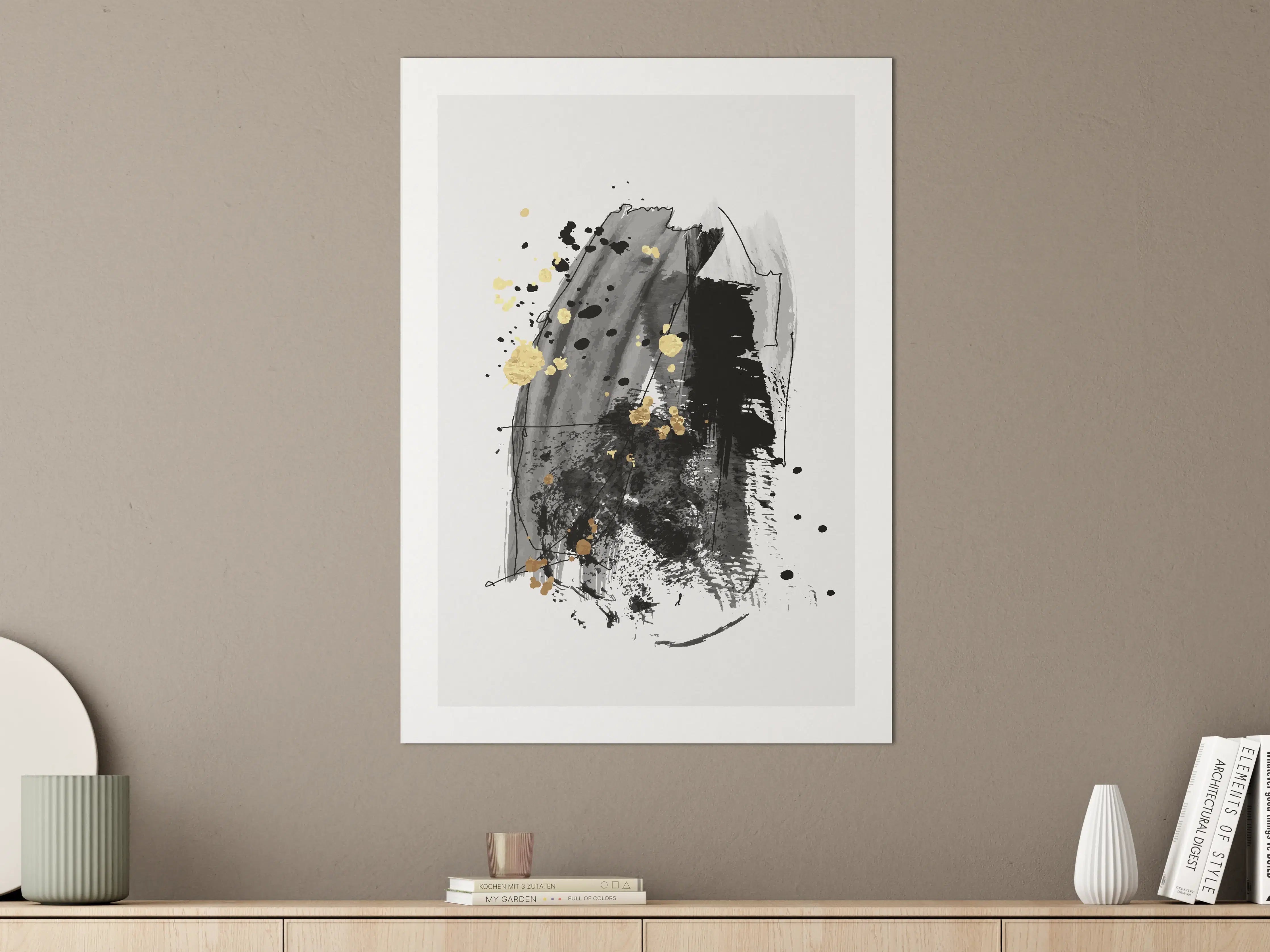 Große Wandbilder - Elegante schwarze und goldene Aquarell-Expression