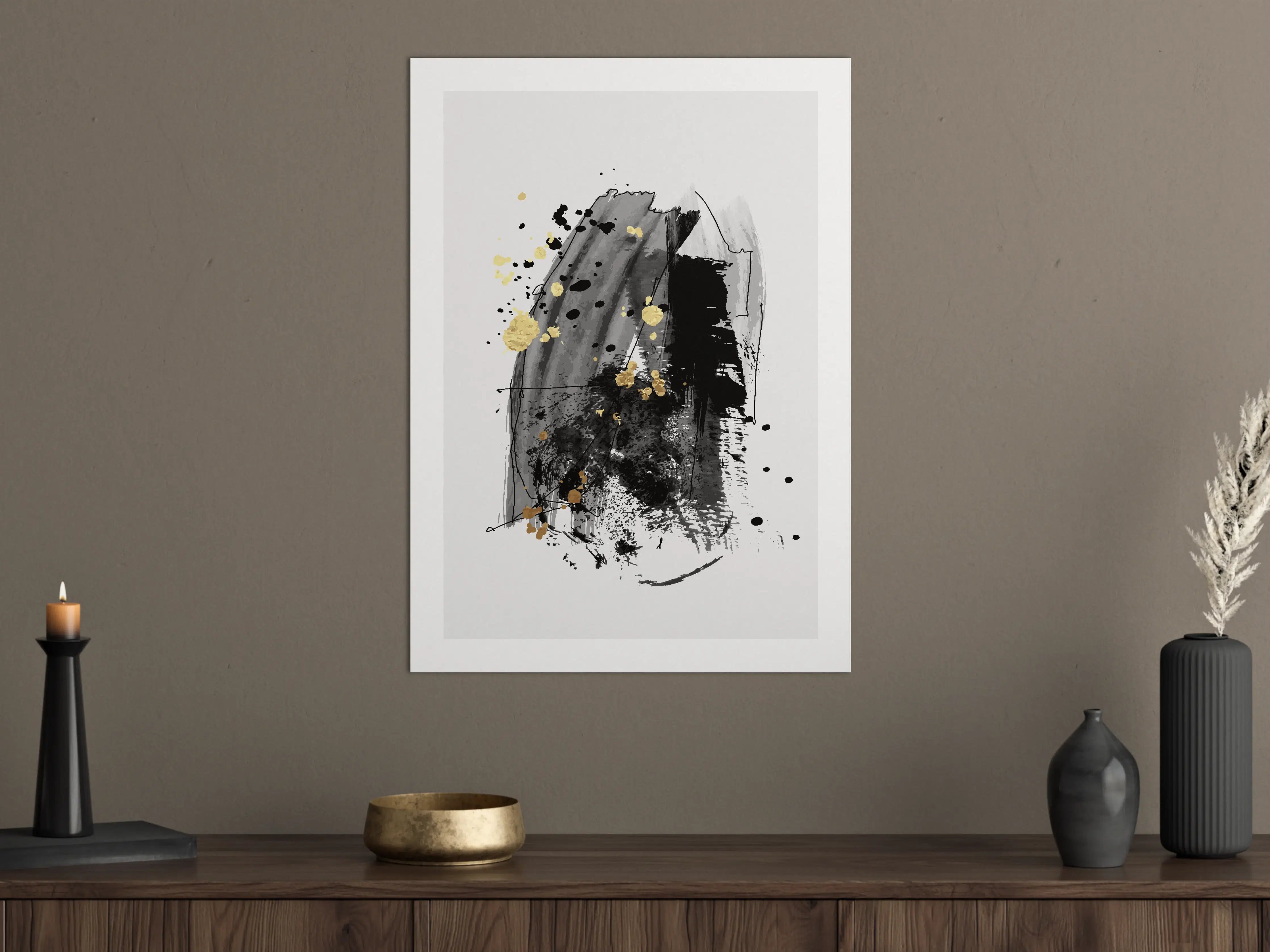 Große Wandbilder - Elegante schwarze und goldene Aquarell-Expression