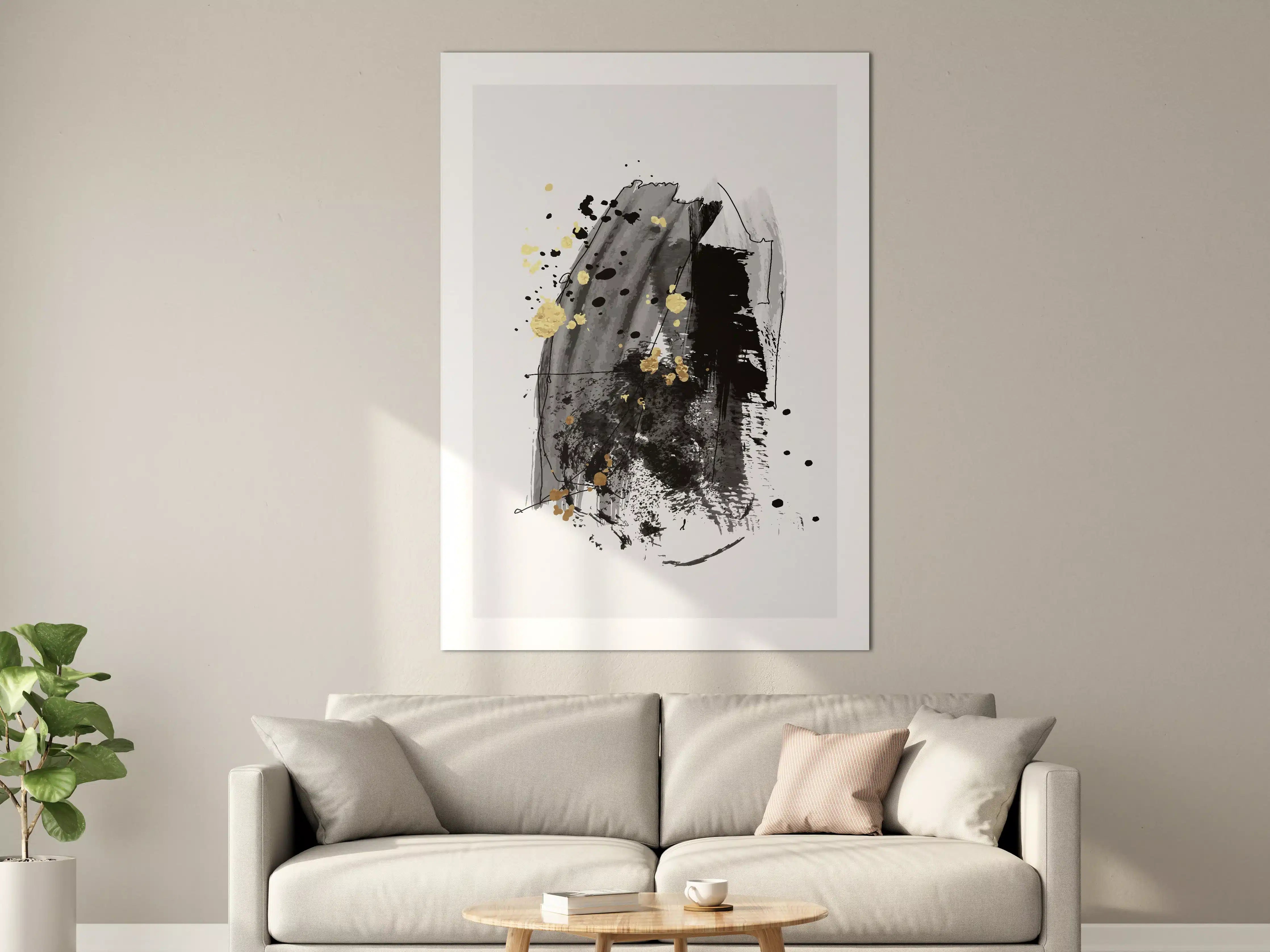 Große Wandbilder - Elegante schwarze und goldene Aquarell-Expression