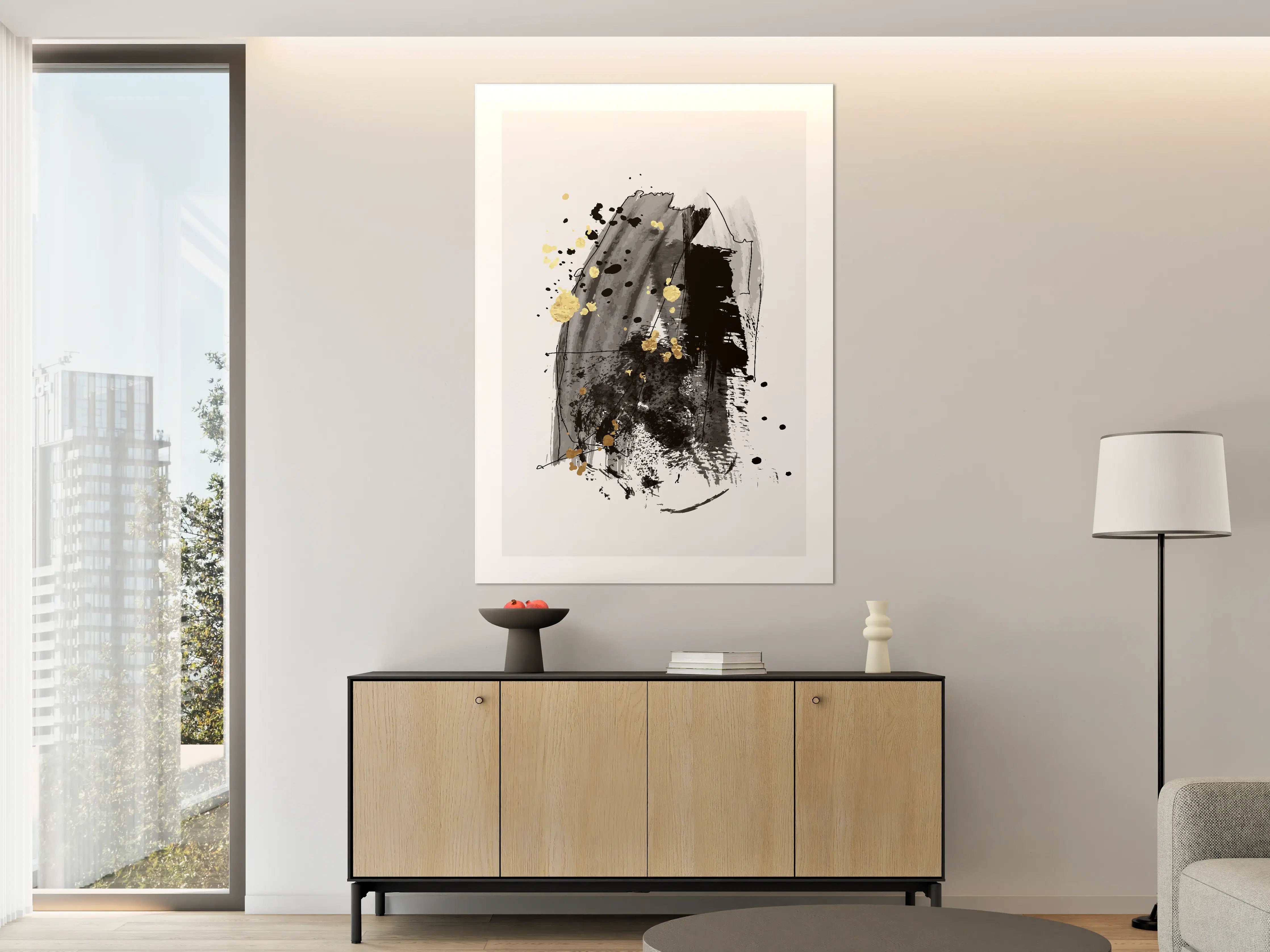 Große Wandbilder - Elegante schwarze und goldene Aquarell-Expression