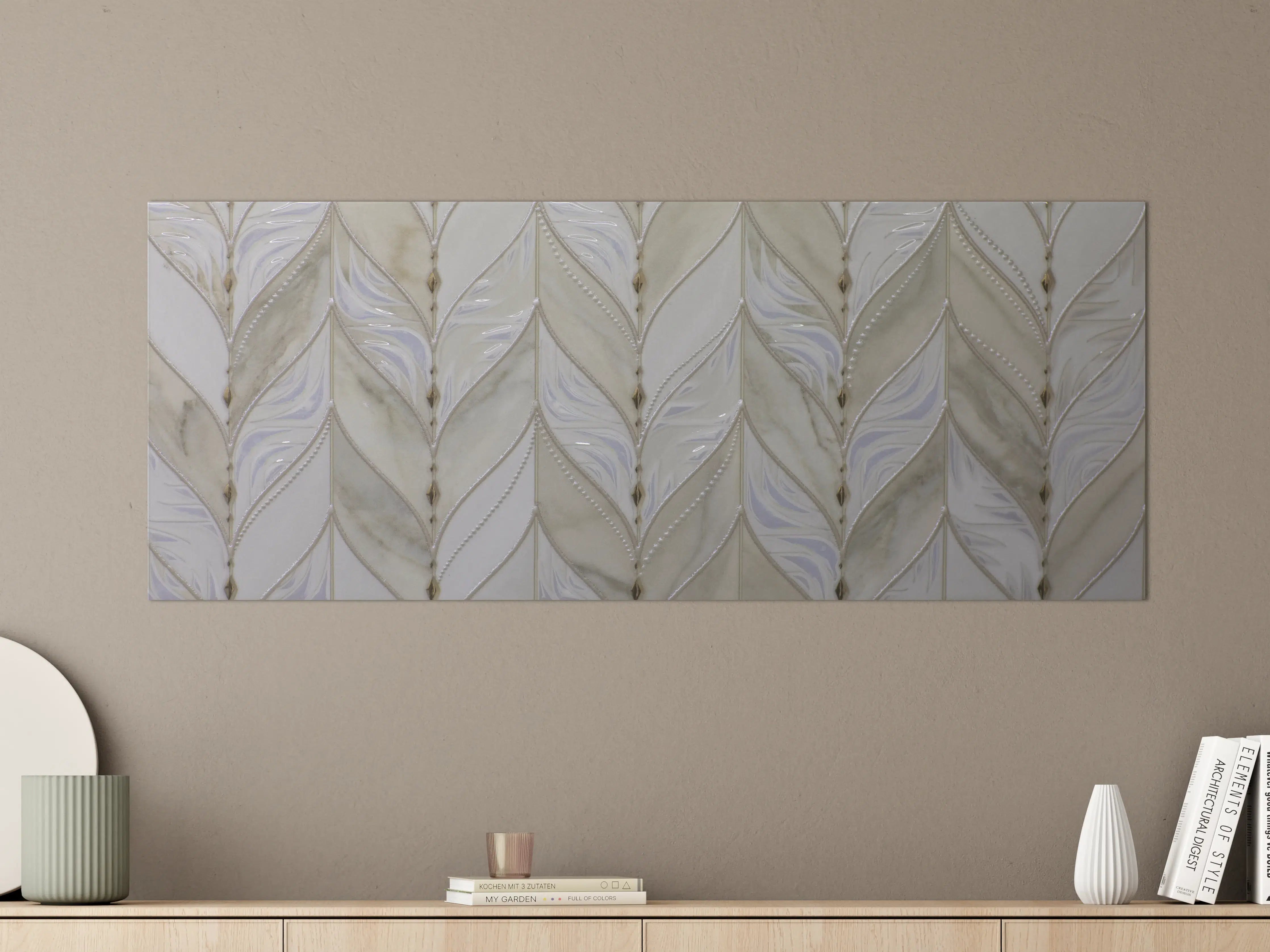 Große Wandbilder - Elegante weiße Muschelwand mit gedeckten Tönen