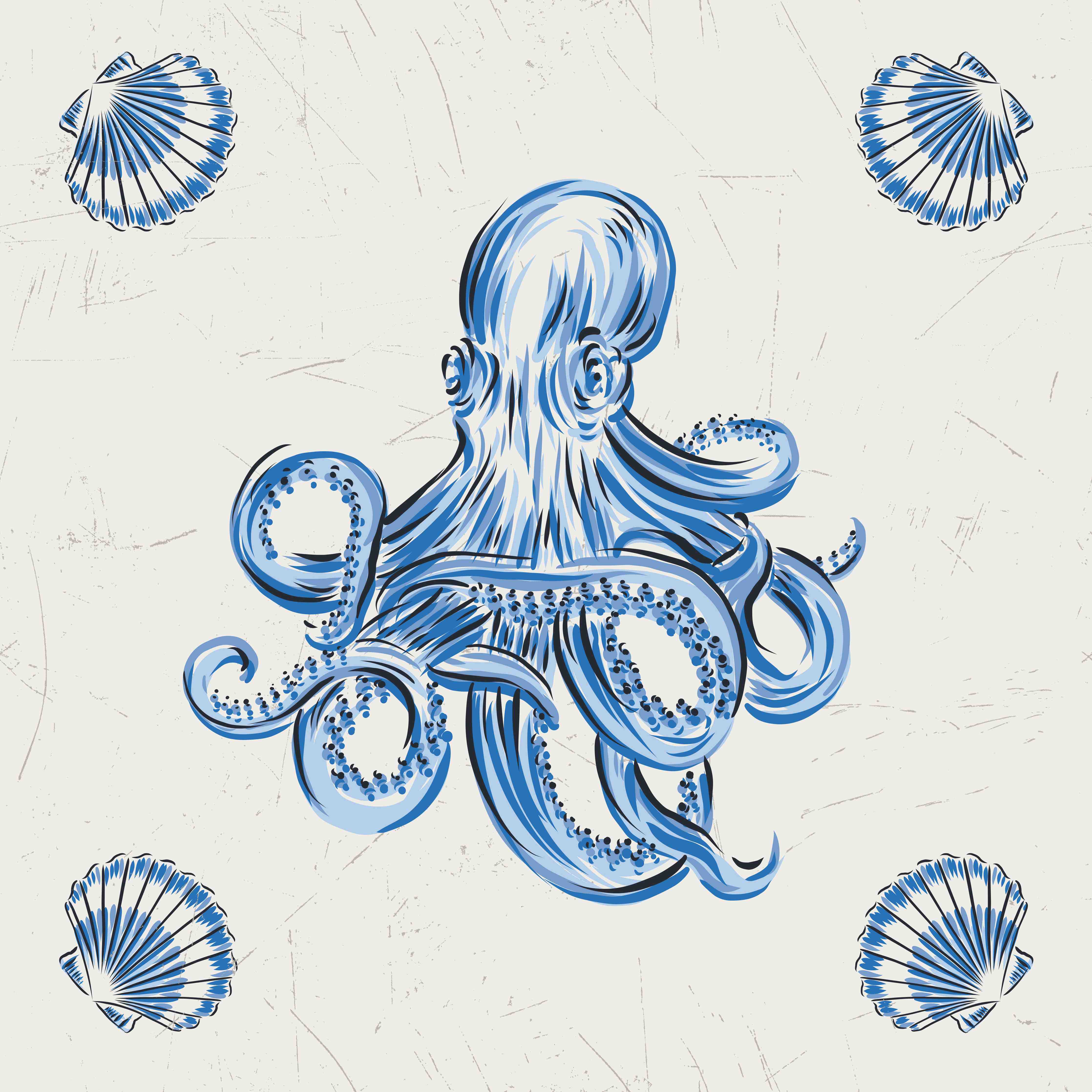 Große Wandbilder-Eleganter Blau-Octopus mit Muscheln