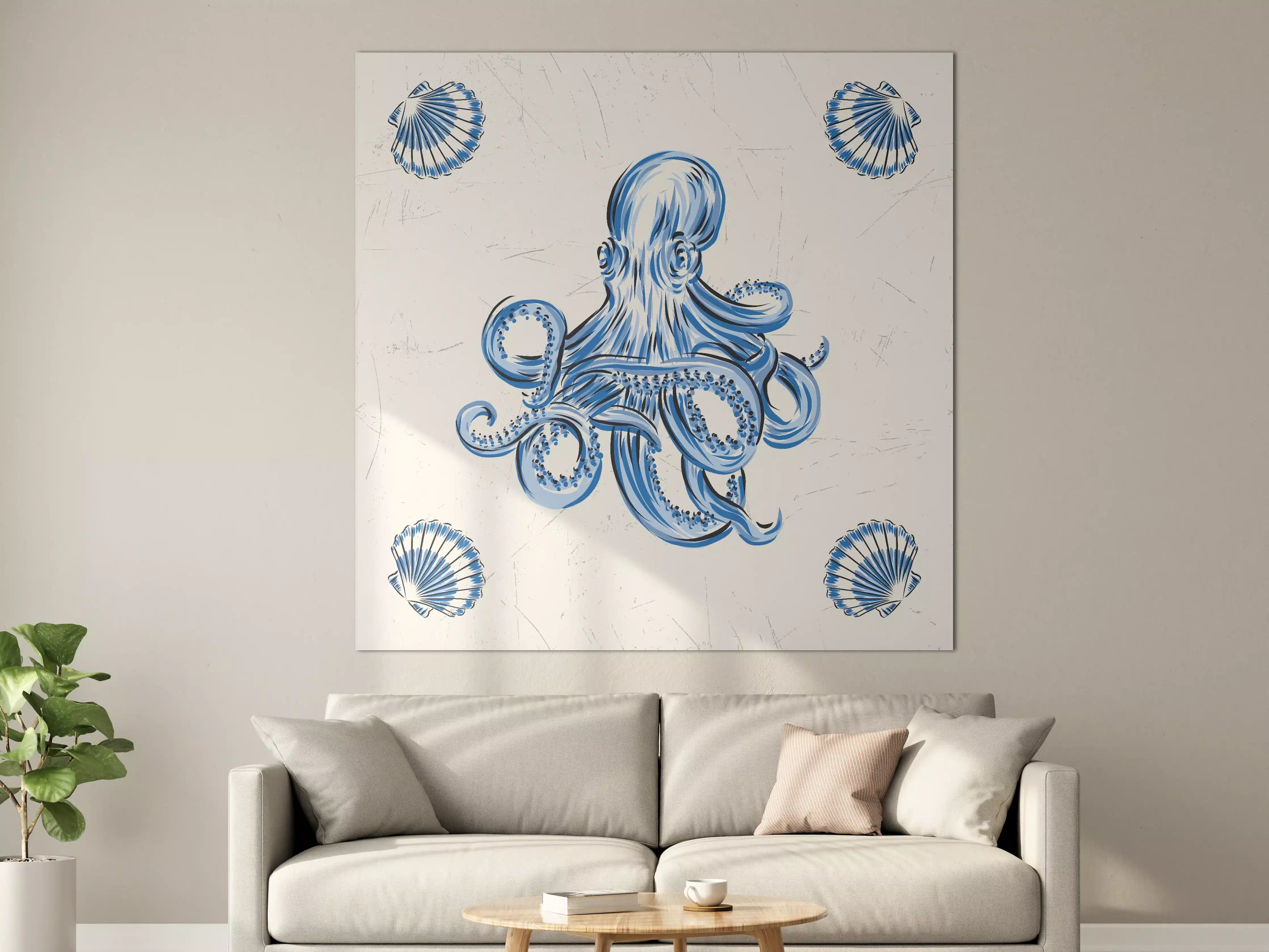 Große Wandbilder - Eleganter Blau-Octopus mit Muscheln