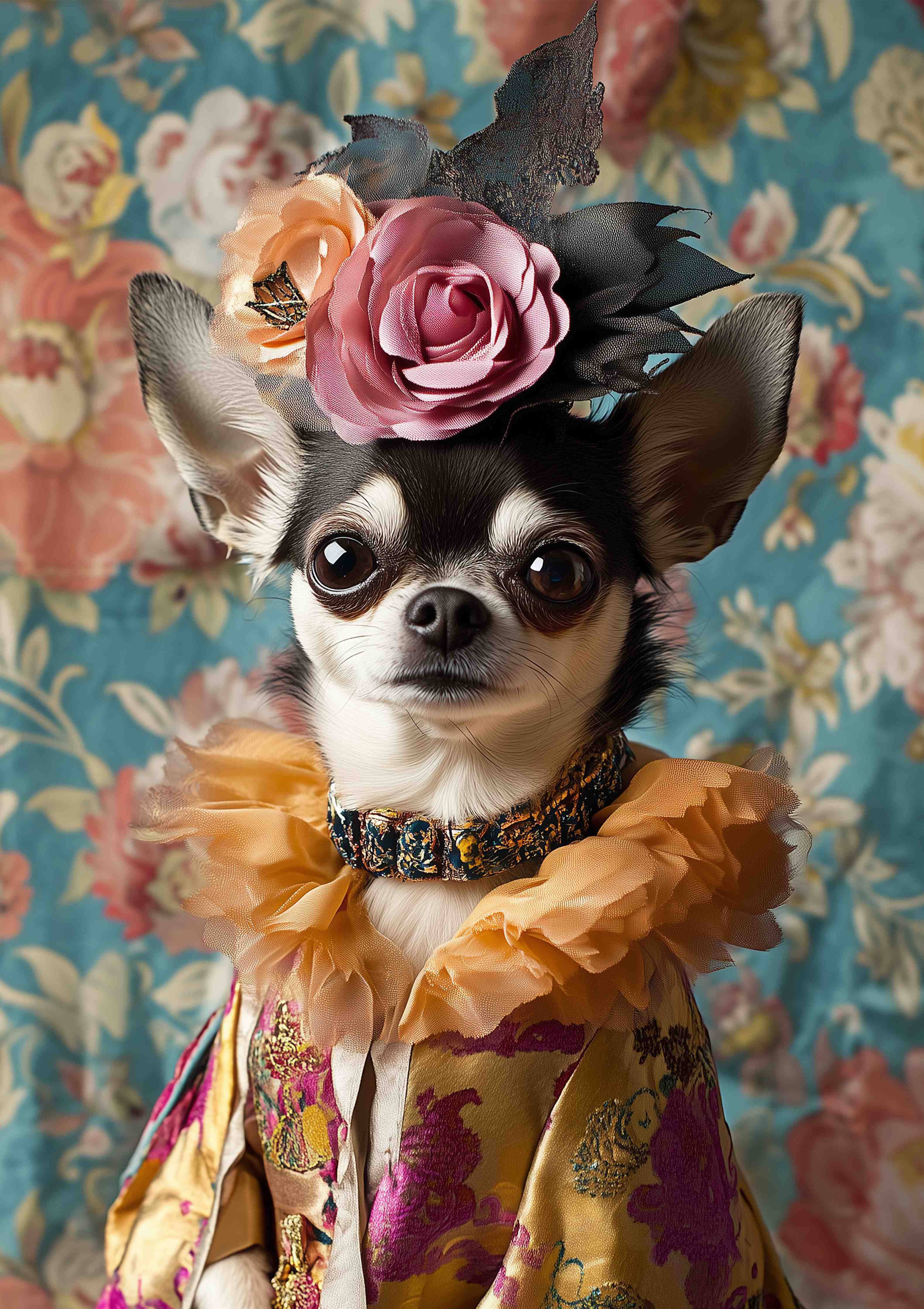 Große Wandbilder-Eleganter Hund mit Blumenkrone