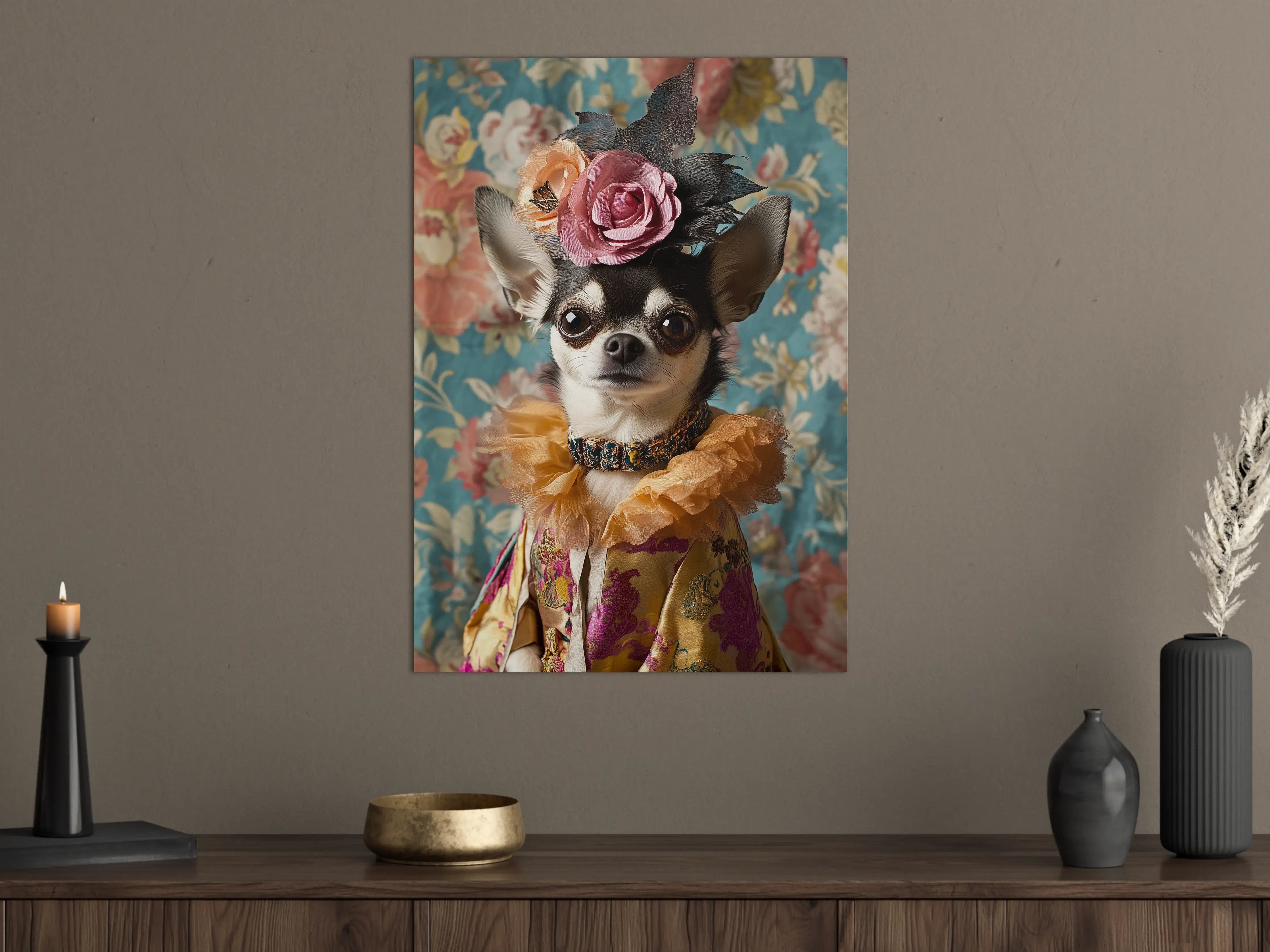 Große Wandbilder - Eleganter Hund mit Blumenkrone