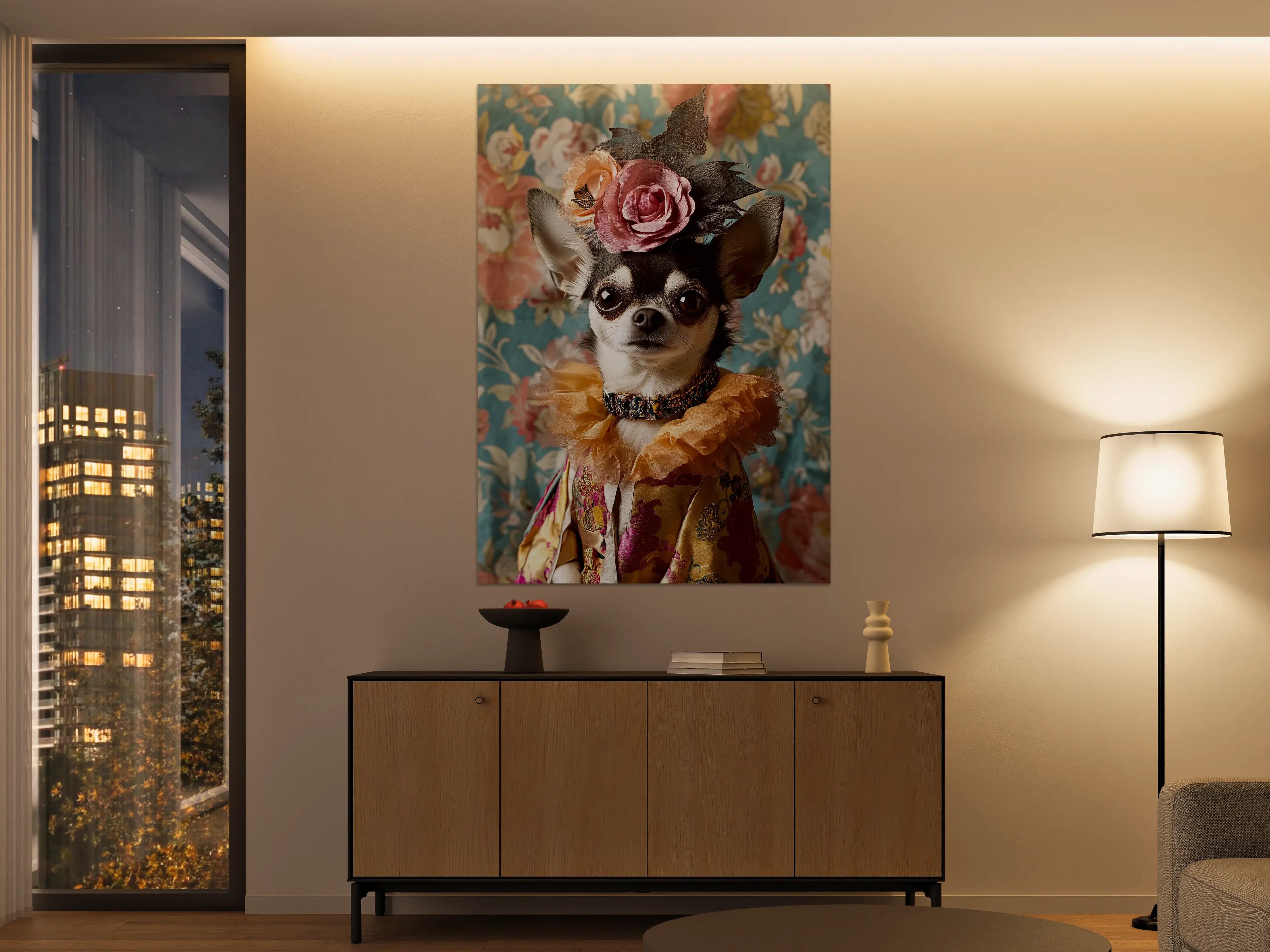 Große Wandbilder - Eleganter Hund mit Blumenkrone