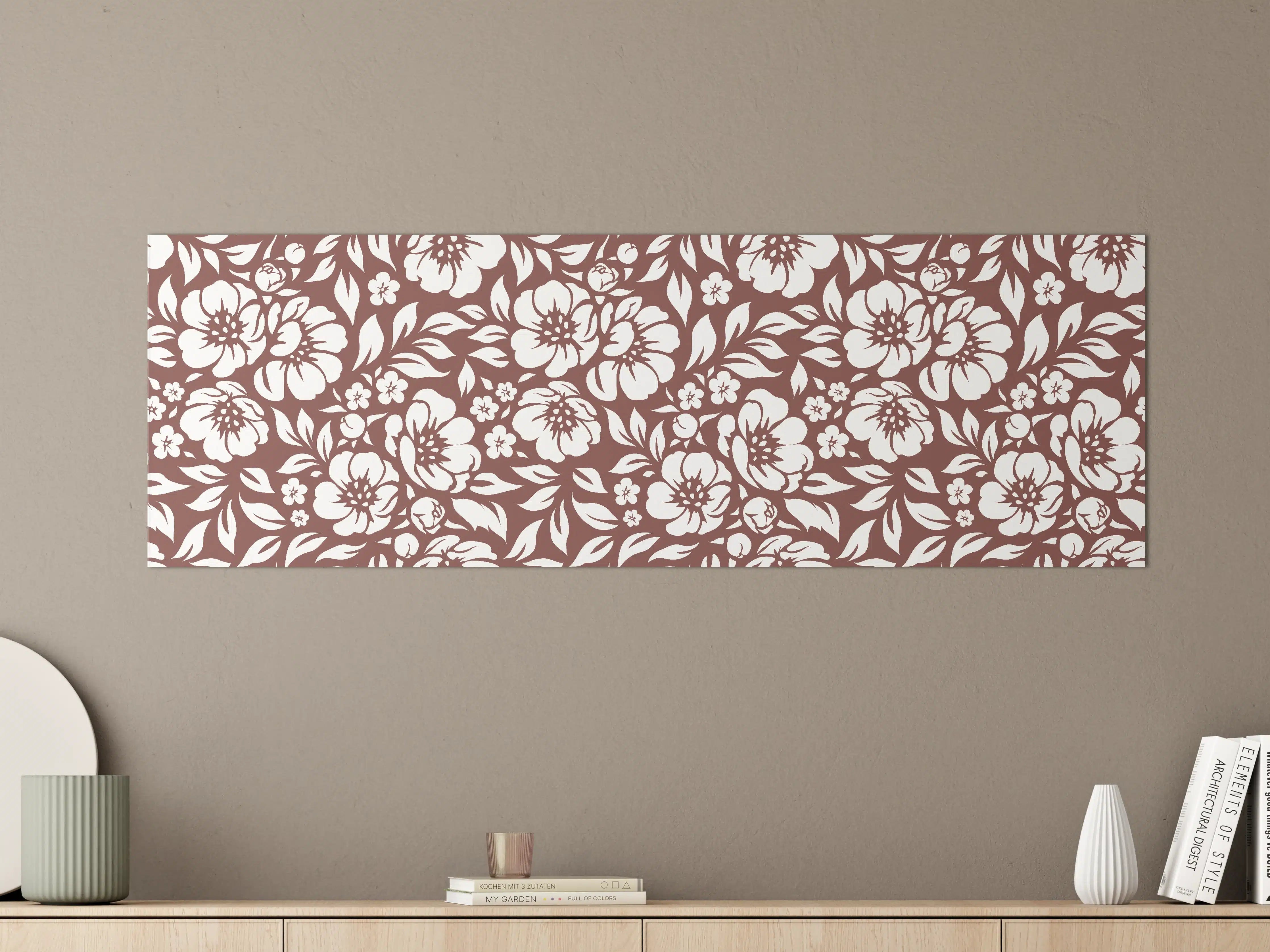 Große Wandbilder - Elegantes Blumenmuster in Braun und Weiß