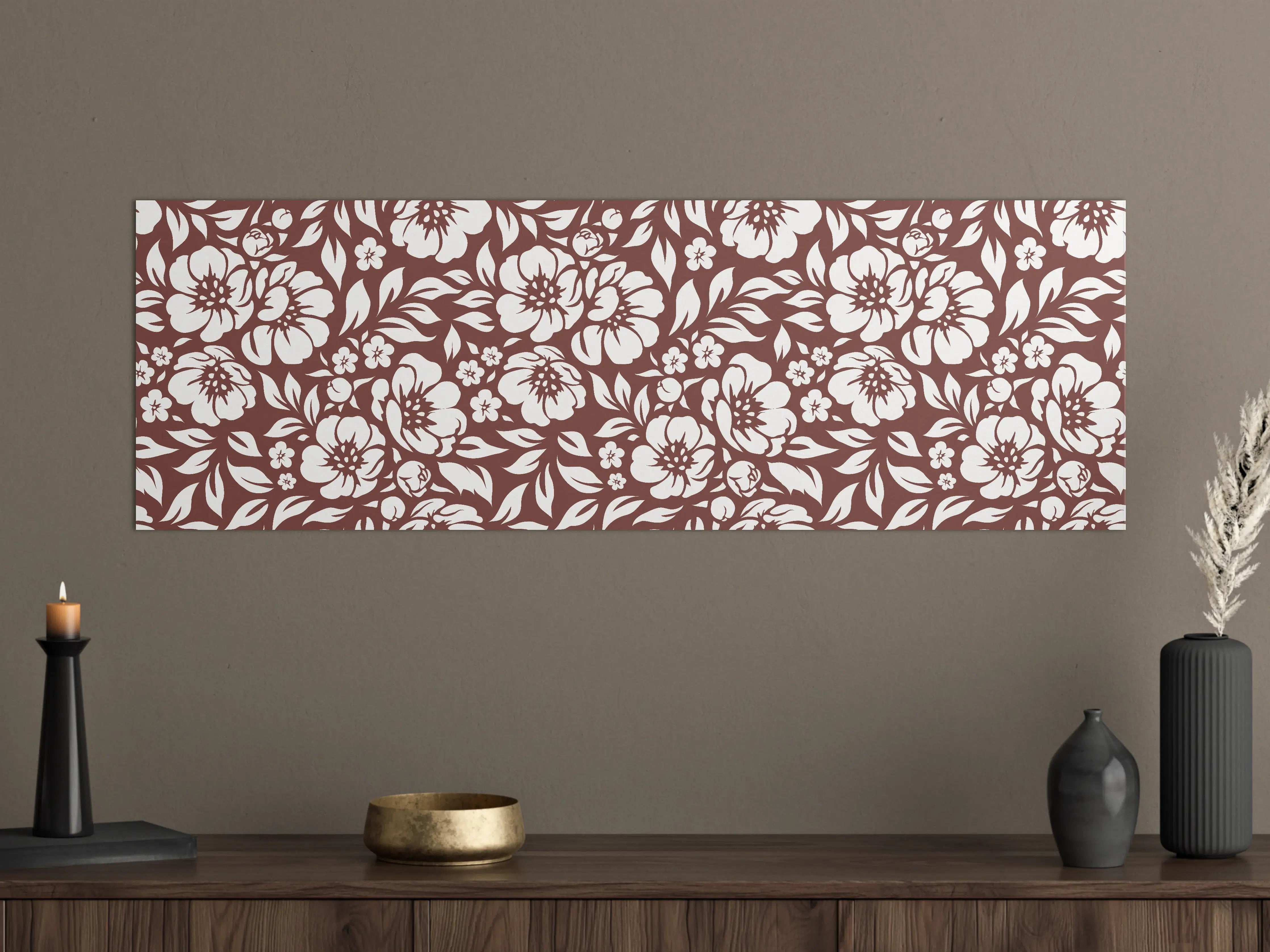 Große Wandbilder - Elegantes Blumenmuster in Braun und Weiß