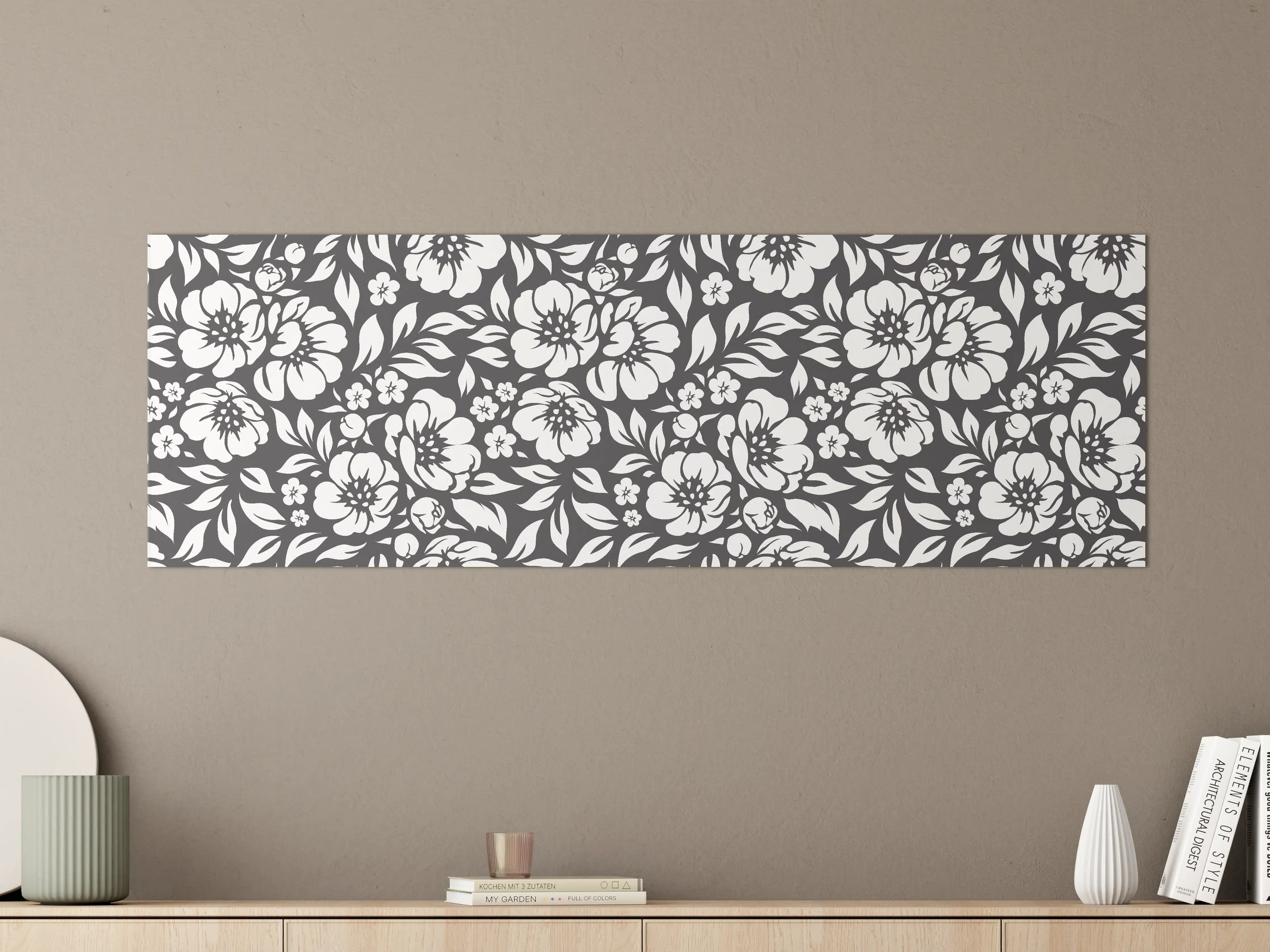 Große Wandbilder - Elegantes Blumenmuster in Schwarz-Weiß