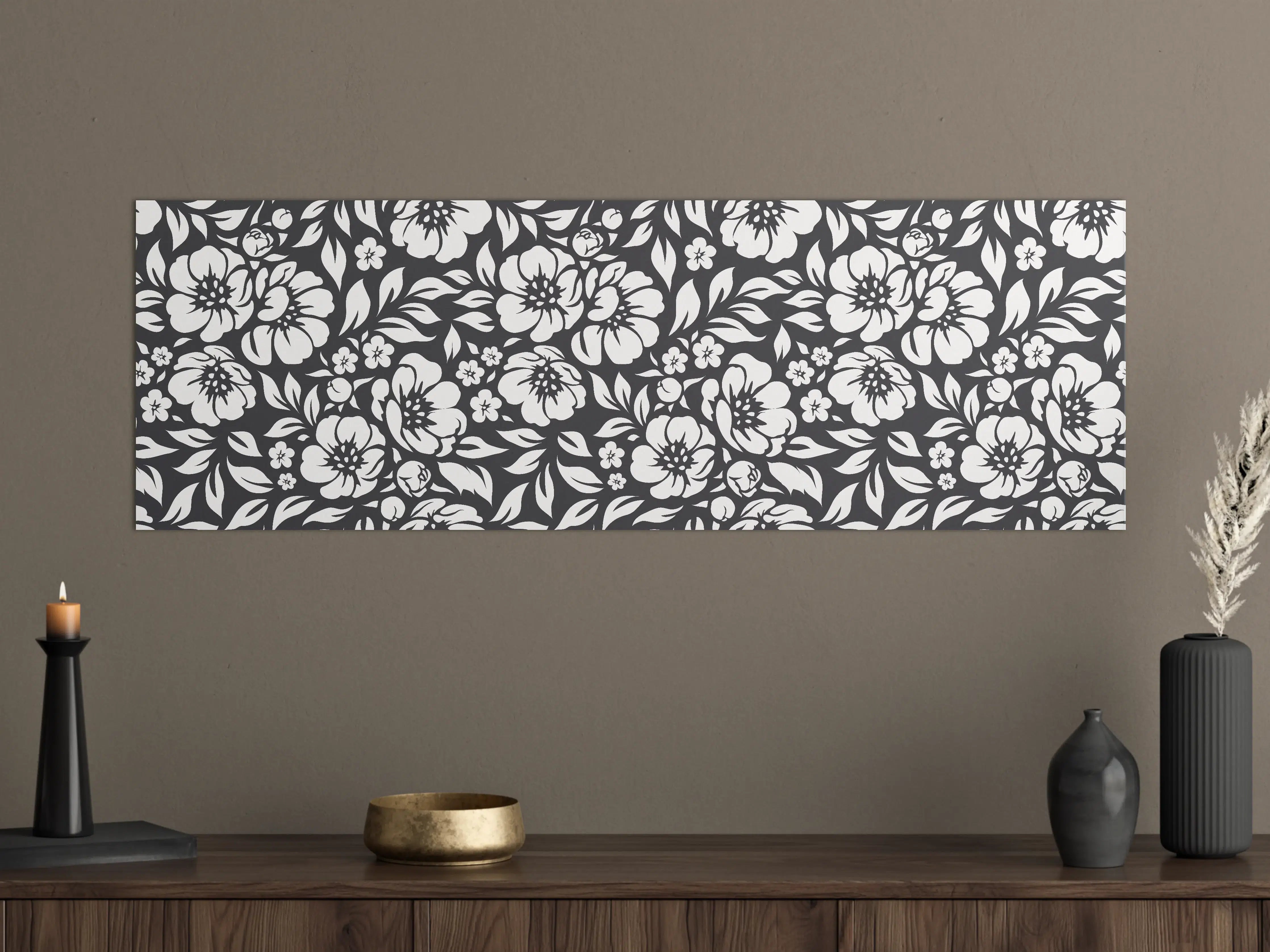 Große Wandbilder - Elegantes Blumenmuster in Schwarz-Weiß