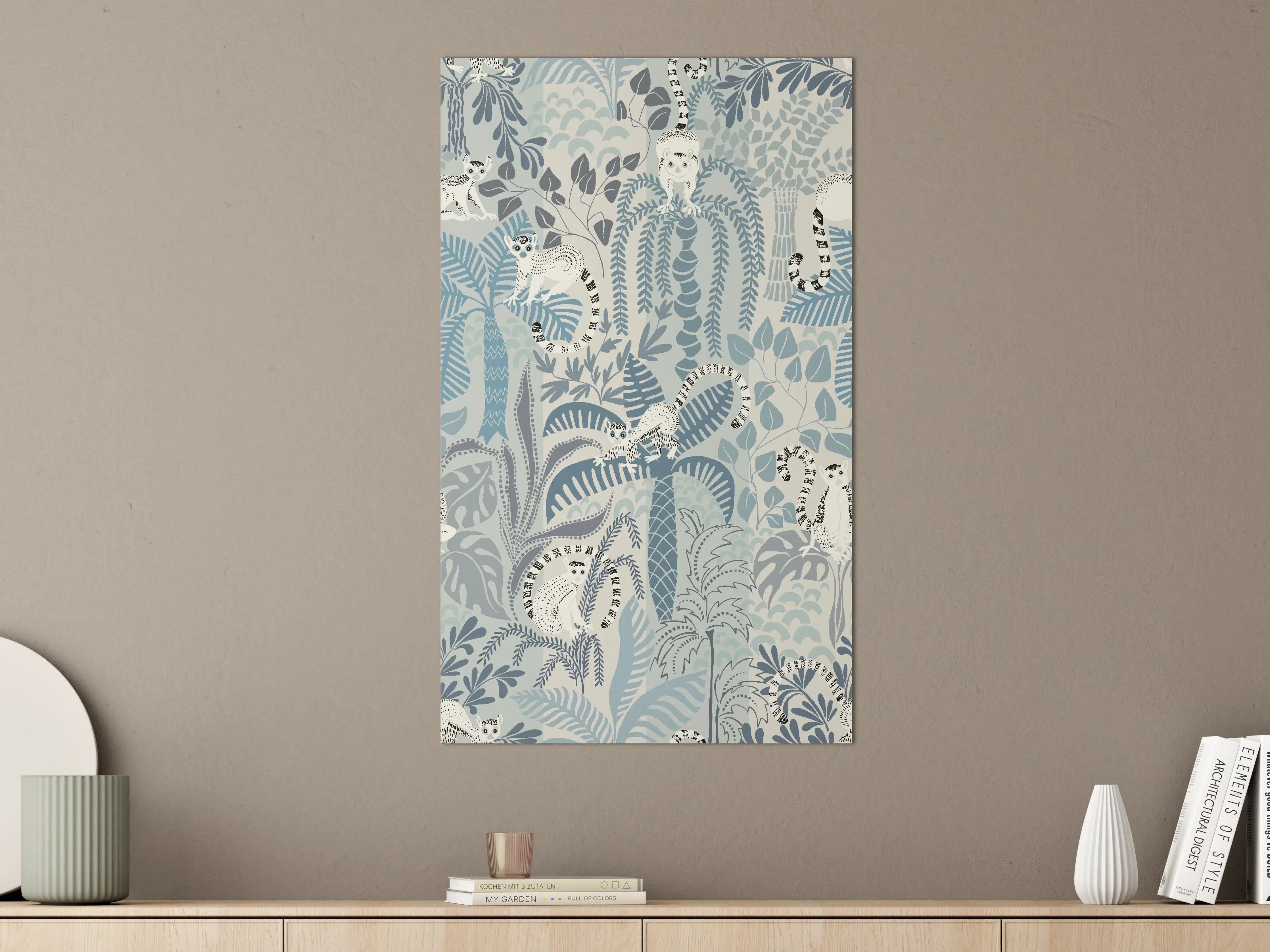 Große Wandbilder - Elegantes Dschungel-Motiv mit weißen Tigern in Blau-Tönen