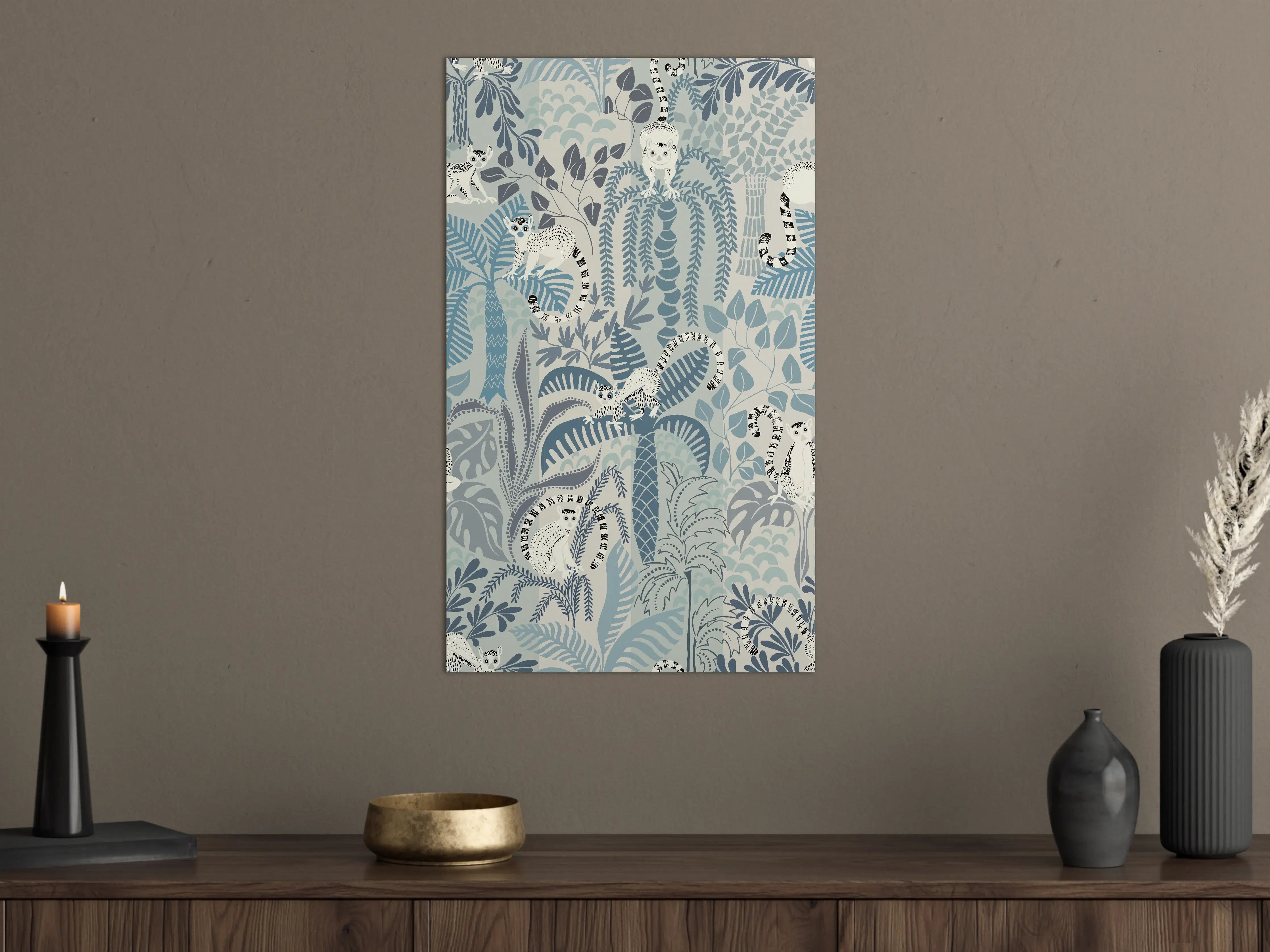 Große Wandbilder - Elegantes Dschungel-Motiv mit weißen Tigern in Blau-Tönen